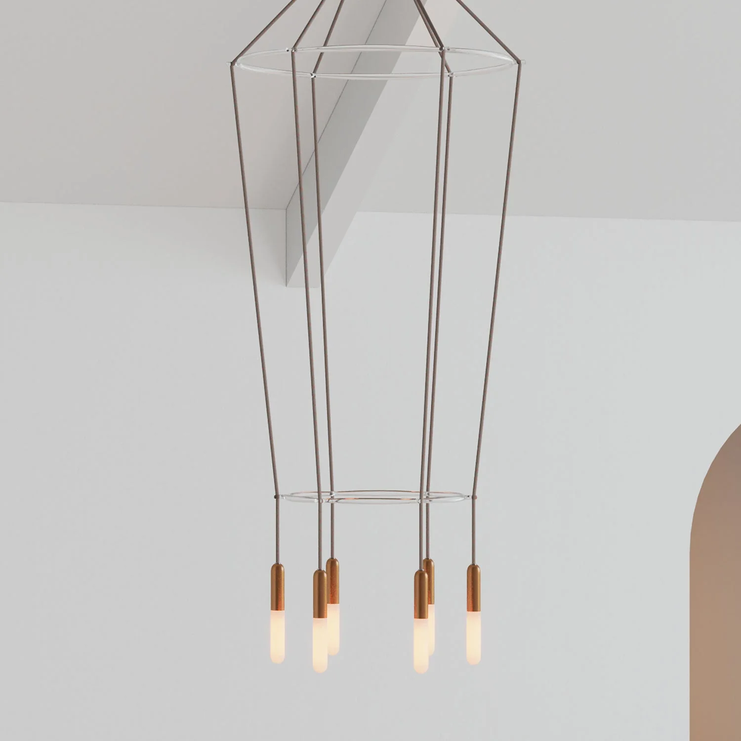 Kronleuchter 2 Cage mit 6 Pendel P-Light - Satinierter Kupfer - Image 3