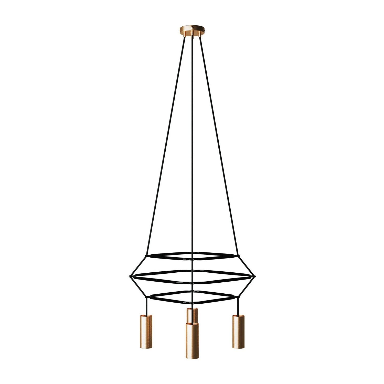 Kronleuchter 3 Cage mit 4 Abhängungen Tub-E14 - Satinbronze