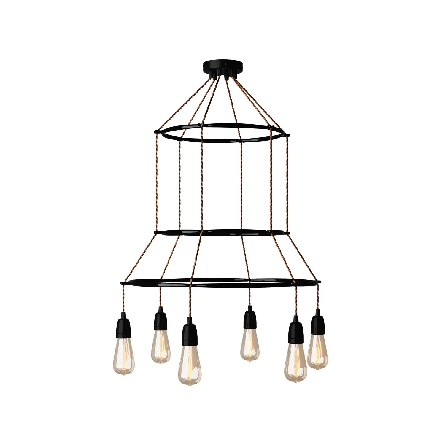 Kronleuchter 3 Cage mit 6 Abhängungen Edison ST64 – Schwarz
