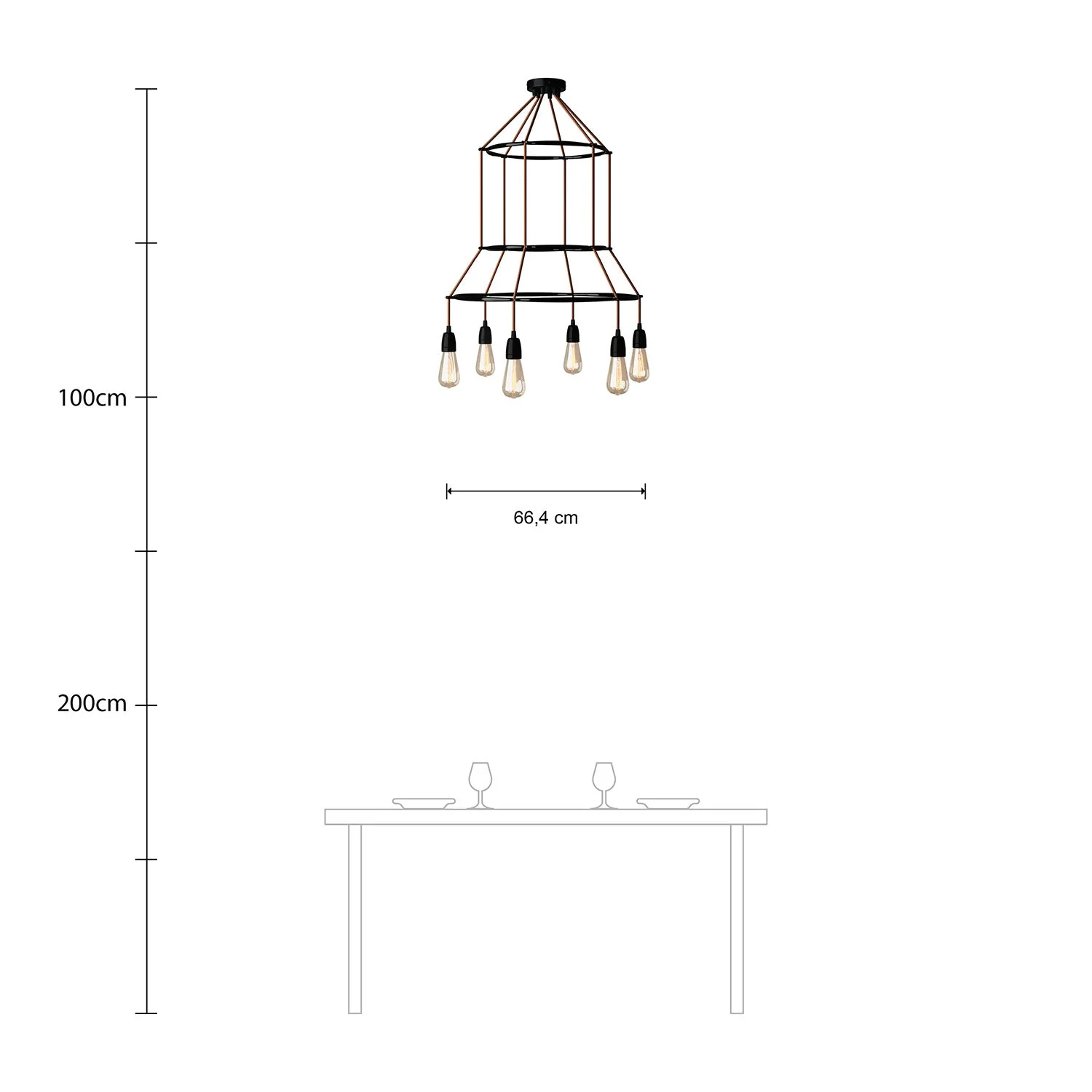 Kronleuchter 3 Cage mit 6 Abhängungen Edison ST64 – Schwarz - Image 6