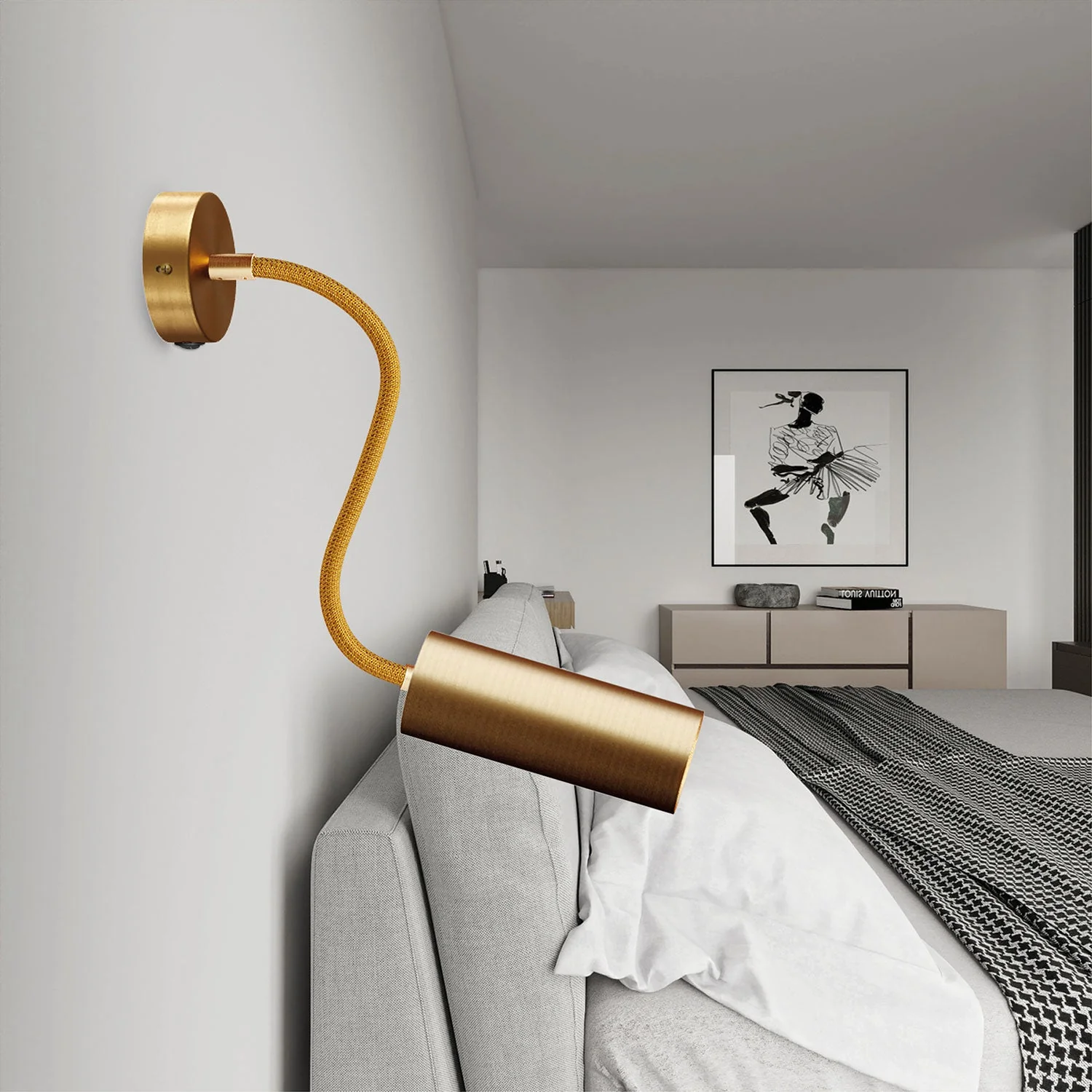 Fermaluce Flex 30 Lampe mit Mini-Deckenrosette mit Schalter und Spot mit Tub-E14-Lampenschirm – Satin Bronze - Image 2