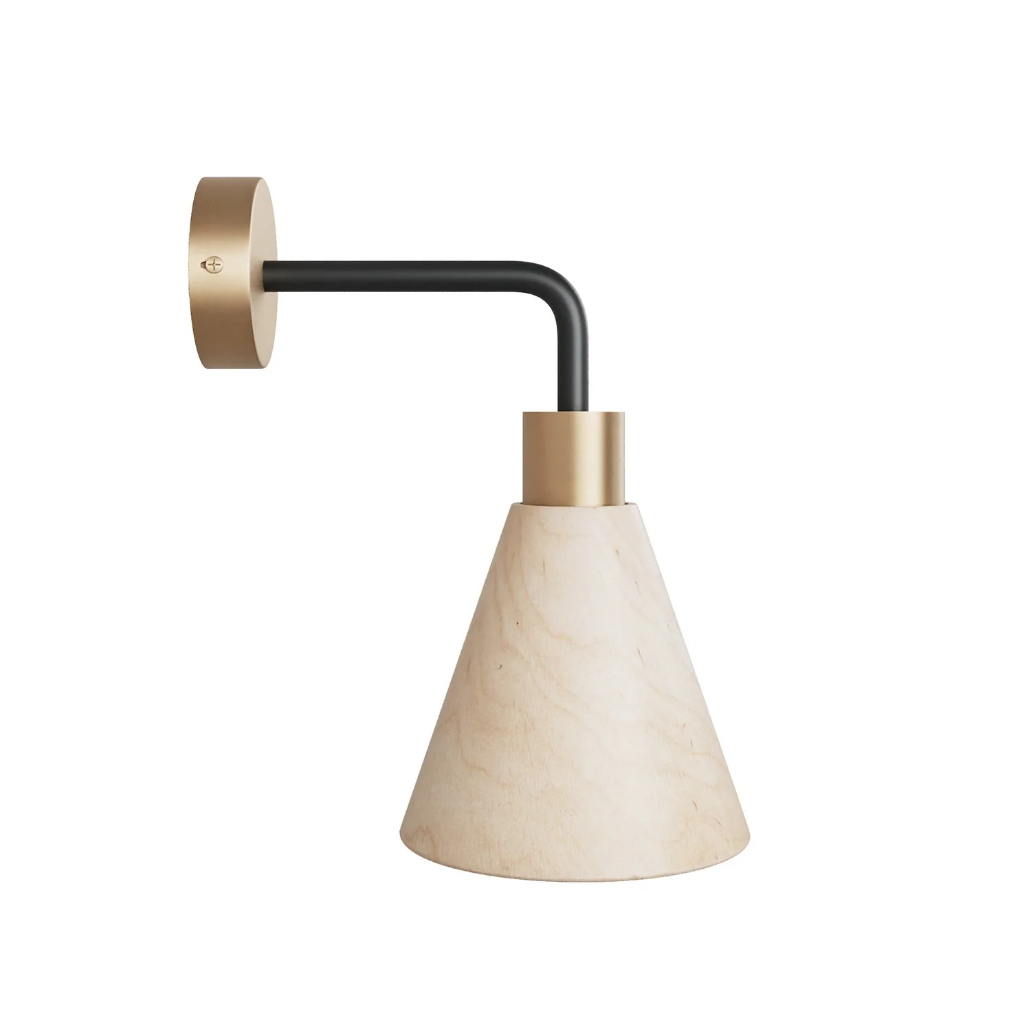 Fermaluce-Lampe mit konischem Holzschirm und gebogener Erweiterung – Satinbronze