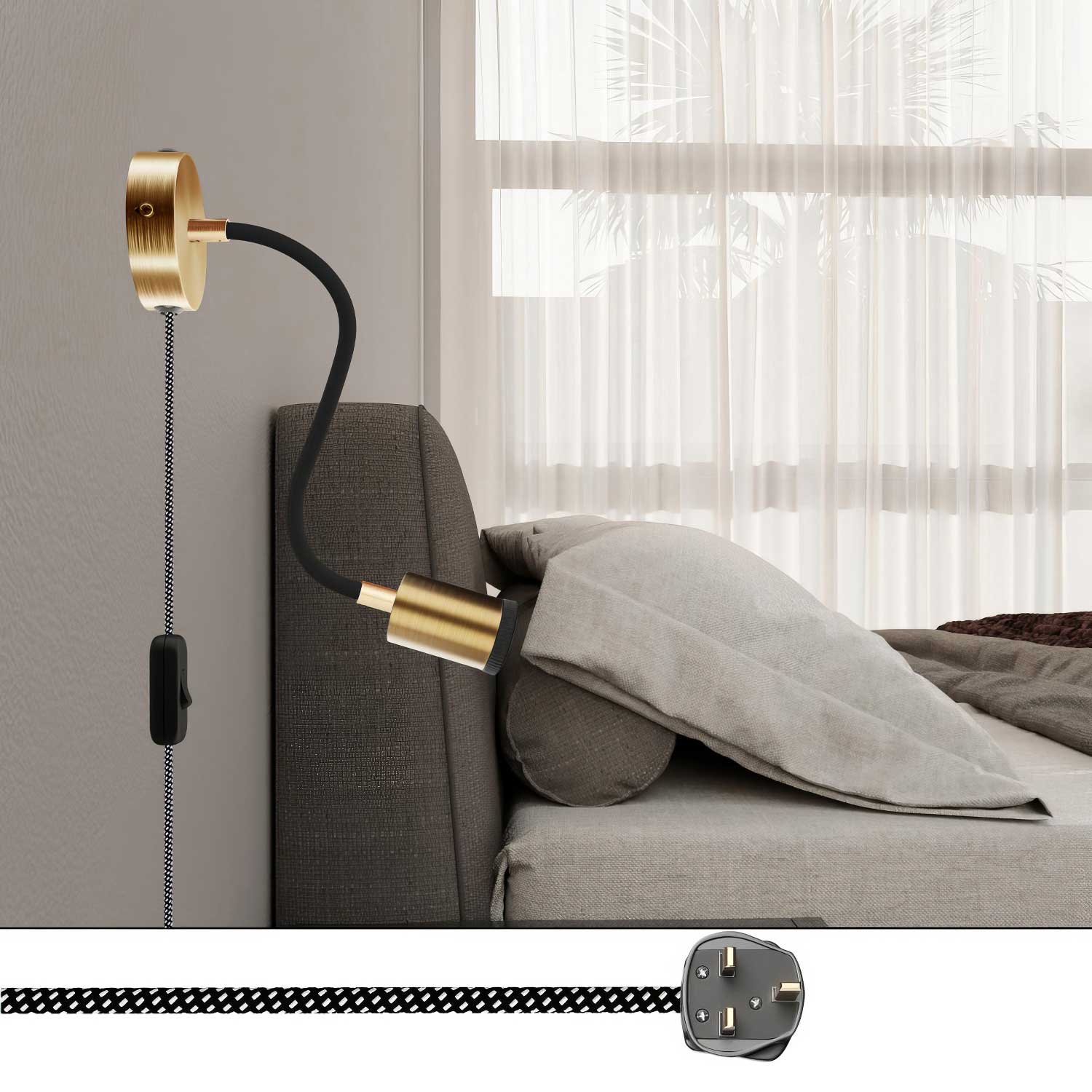 Flexibles Spostaluce Flex 30 mit schwenkbarem GU1d0-Strahler und UK-Stecker – Satinbronze - Image 2