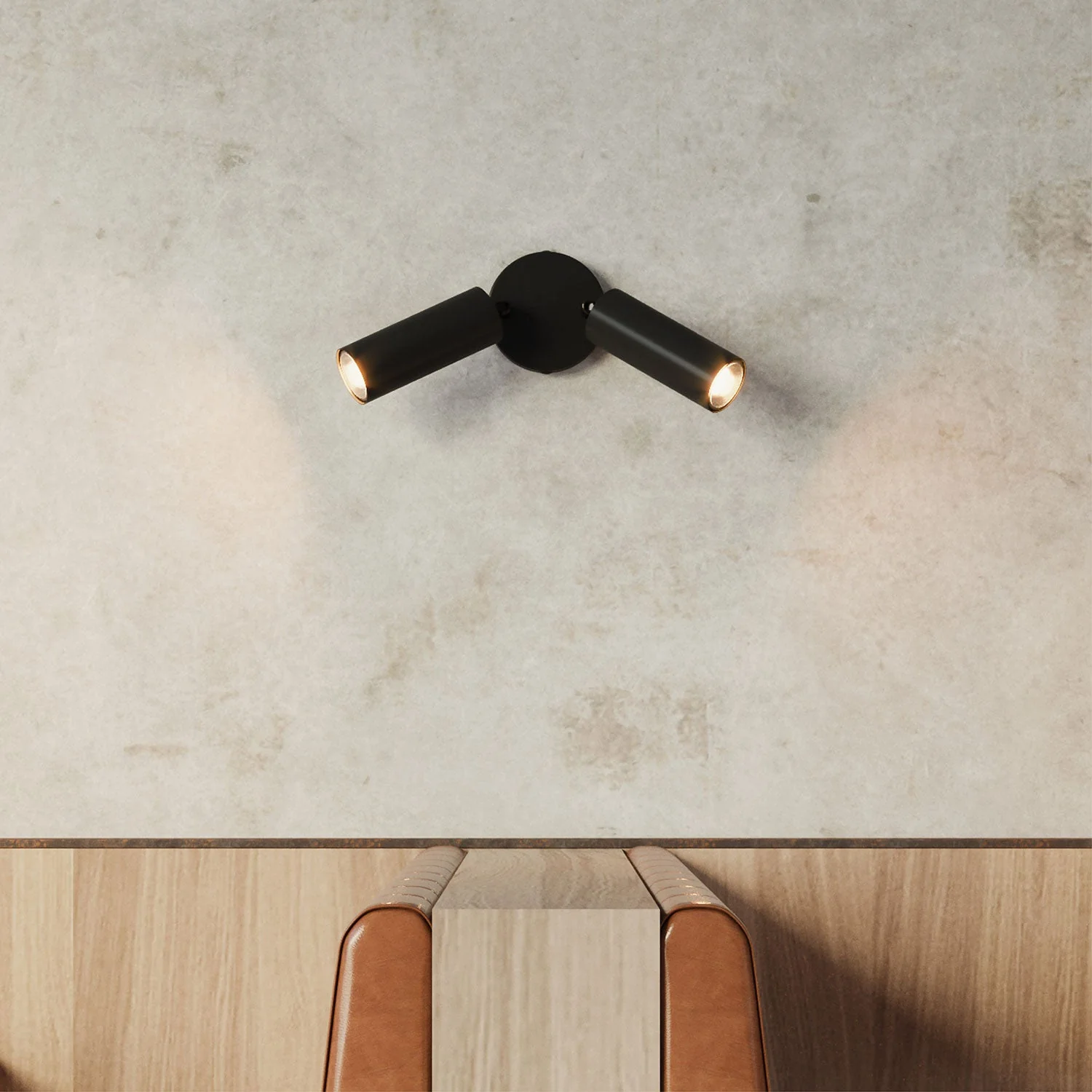 2-flammige Spotleuchte mit Tub-E14-Lampenschirm und rundem Baldachin – Schwarz - Image 3