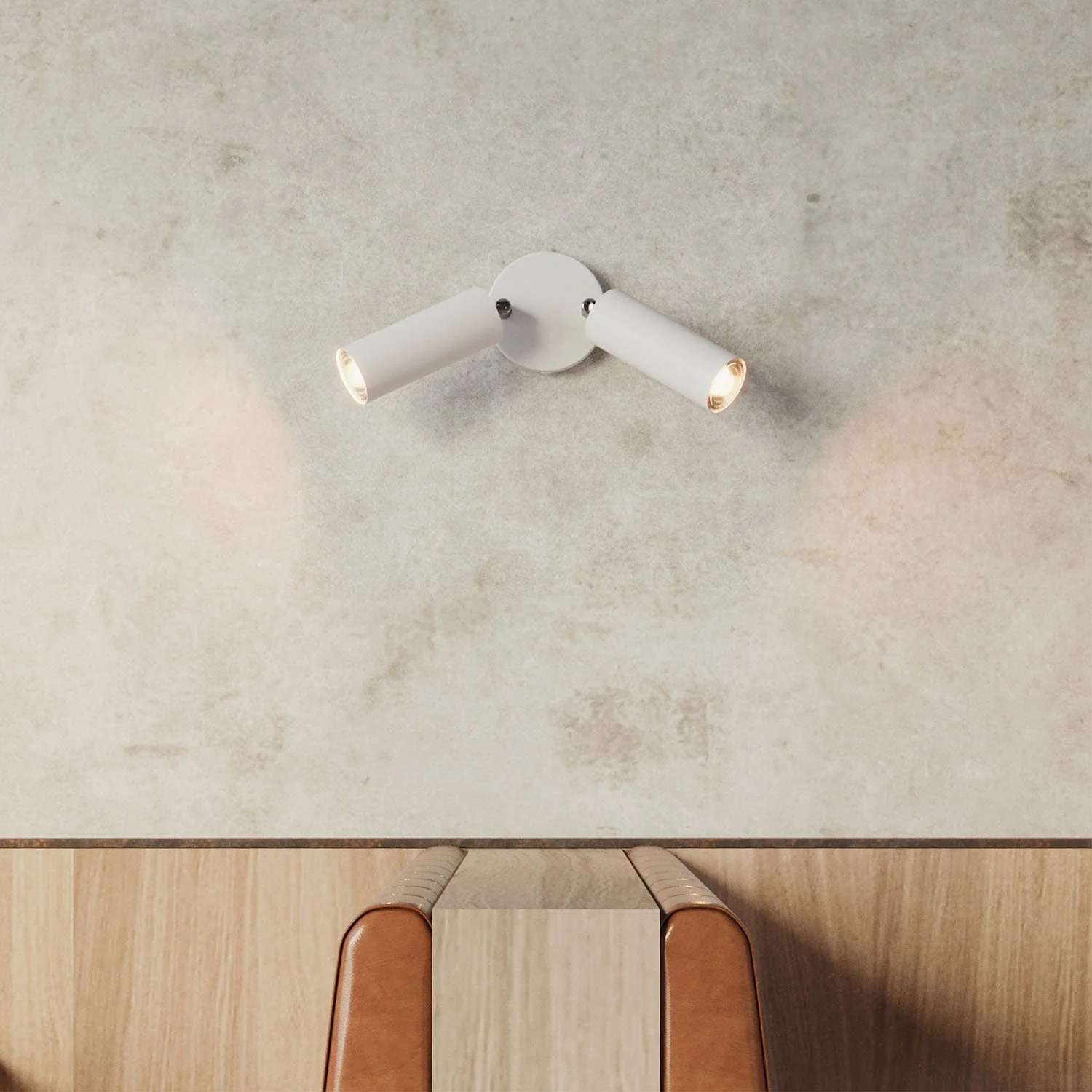 Lampe mit 2 Spots und Tub-E14-Lampenschirm, runder Baldachin – Mattweiß - Image 3