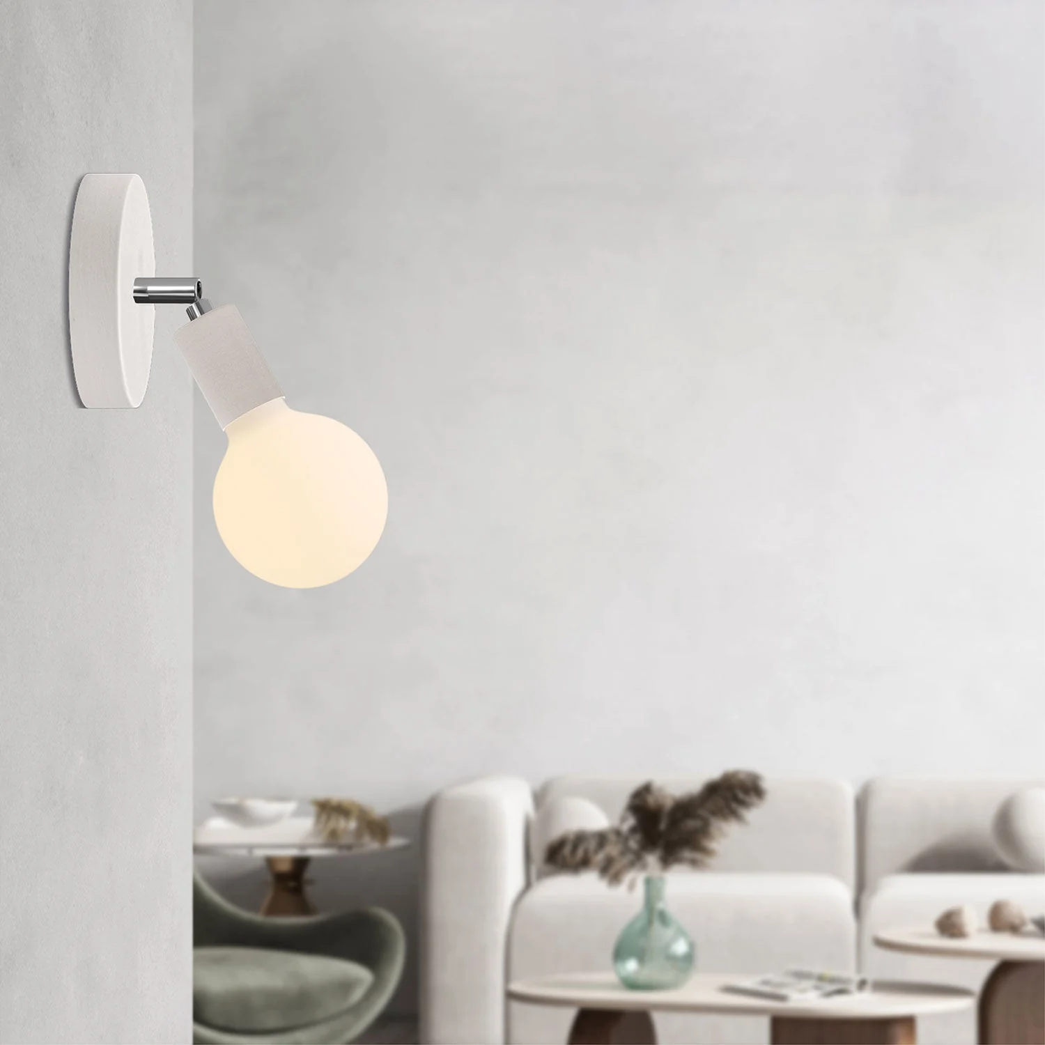 Fermaluce Snodo Holzlampe mit Globe-Porzellan-Glühbirne - Weiß - Image 2