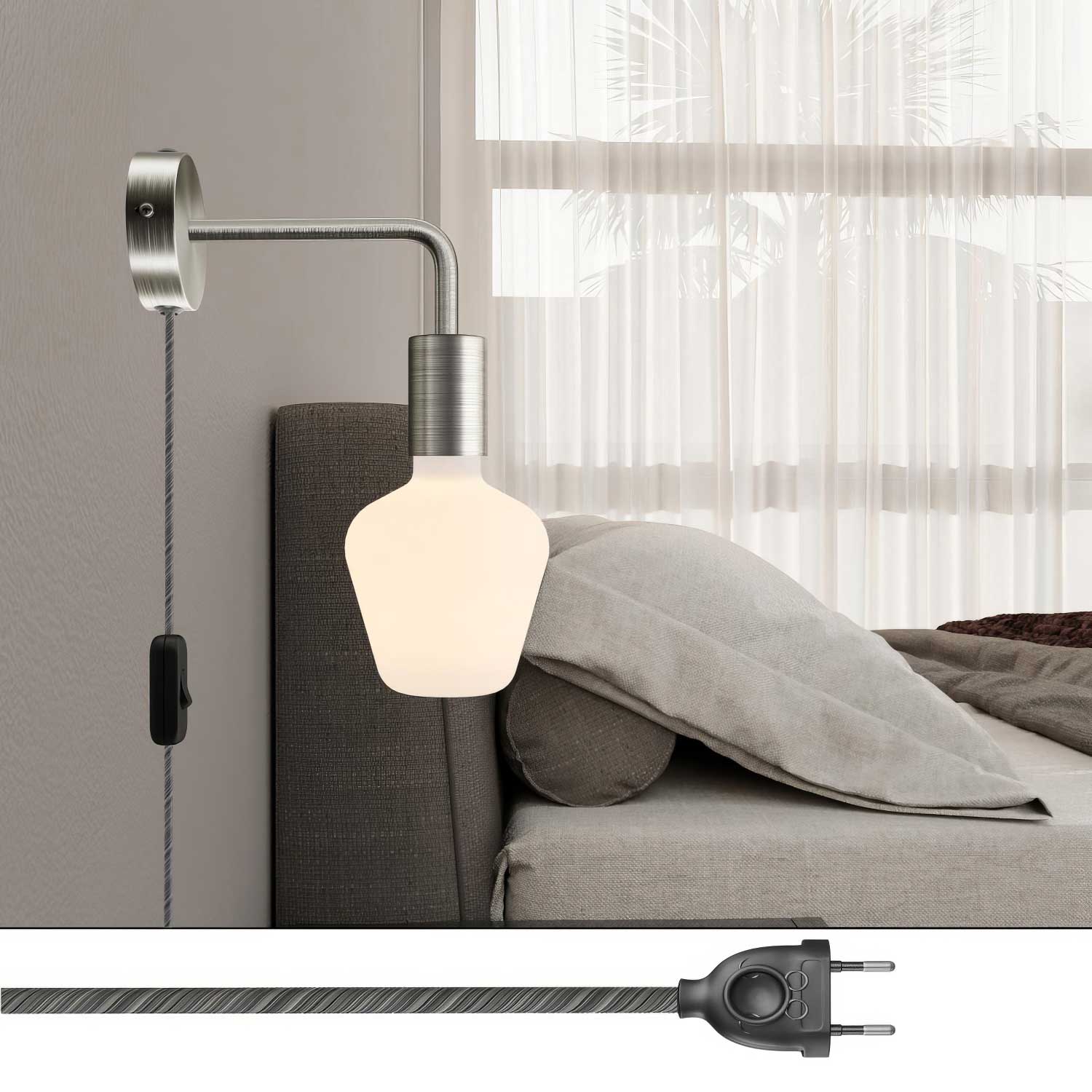 Spostaluce Lampe aus Metall mit gebogenem Ausleger – Satin-Titan - Image 2