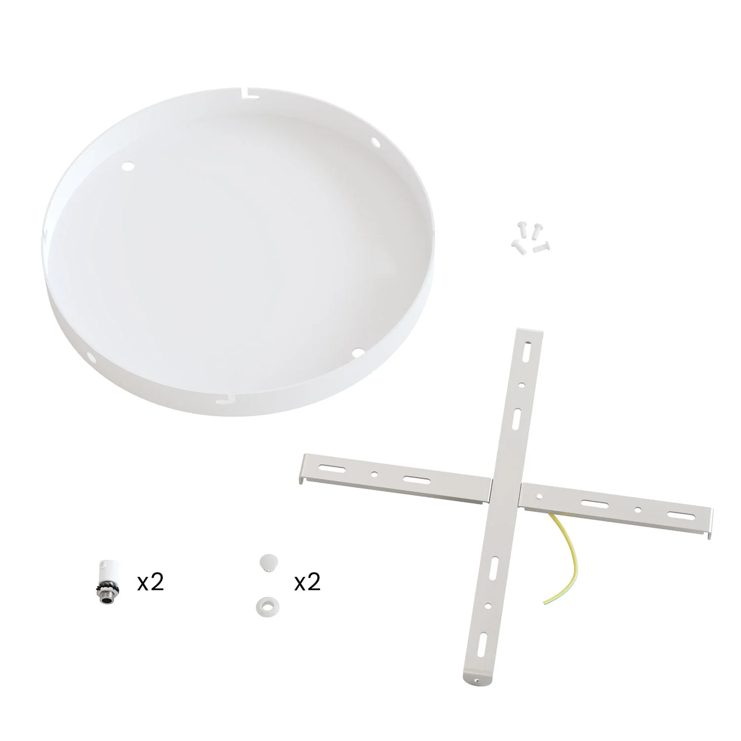 Runder Lampenbaldachin aus Aluminium Ø 30 cm mit Halterung und Erdungs-Textilkabel, mit 2 Frontbohrungen – Mattweiß - Image 14