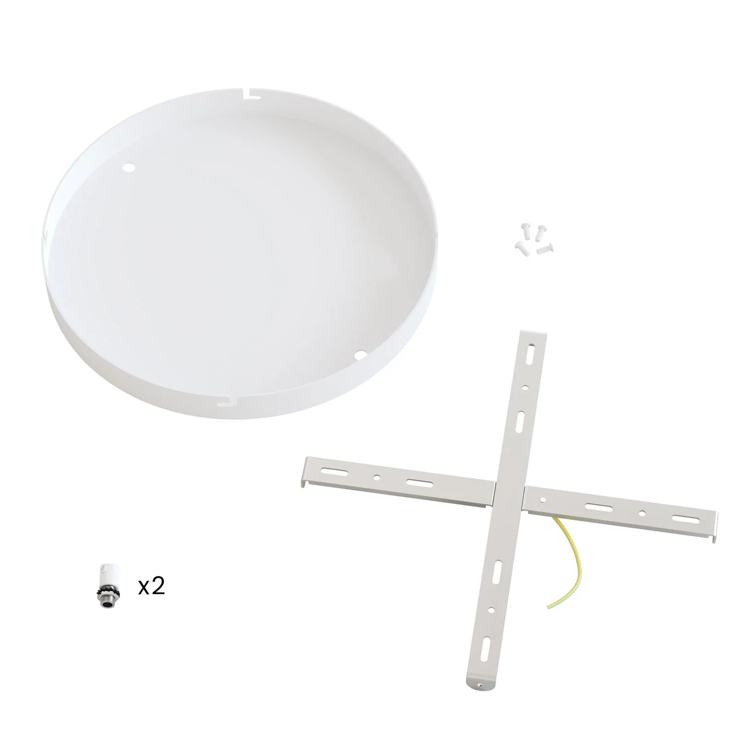 Runder Lampenbaldachin aus Aluminium Ø 30 cm mit Halterung und Erdungs-Textilkabel, mit 2 Frontbohrungen – Mattweiß - Image 4
