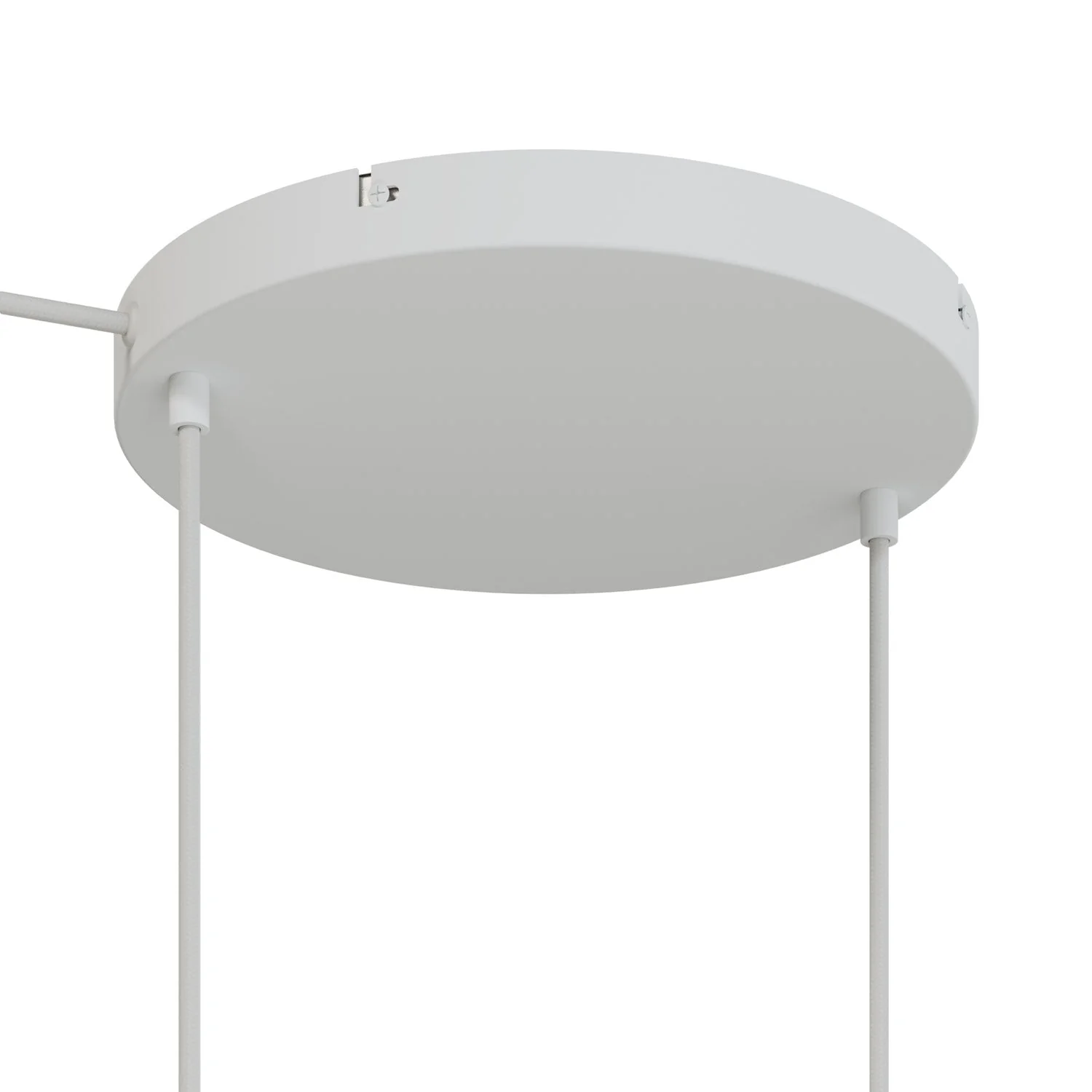 Runder Lampenbaldachin aus Aluminium Ø 30 cm mit Halterung und Erdungs-Textilkabel, mit 2 Frontbohrungen – Mattweiß - Image 6