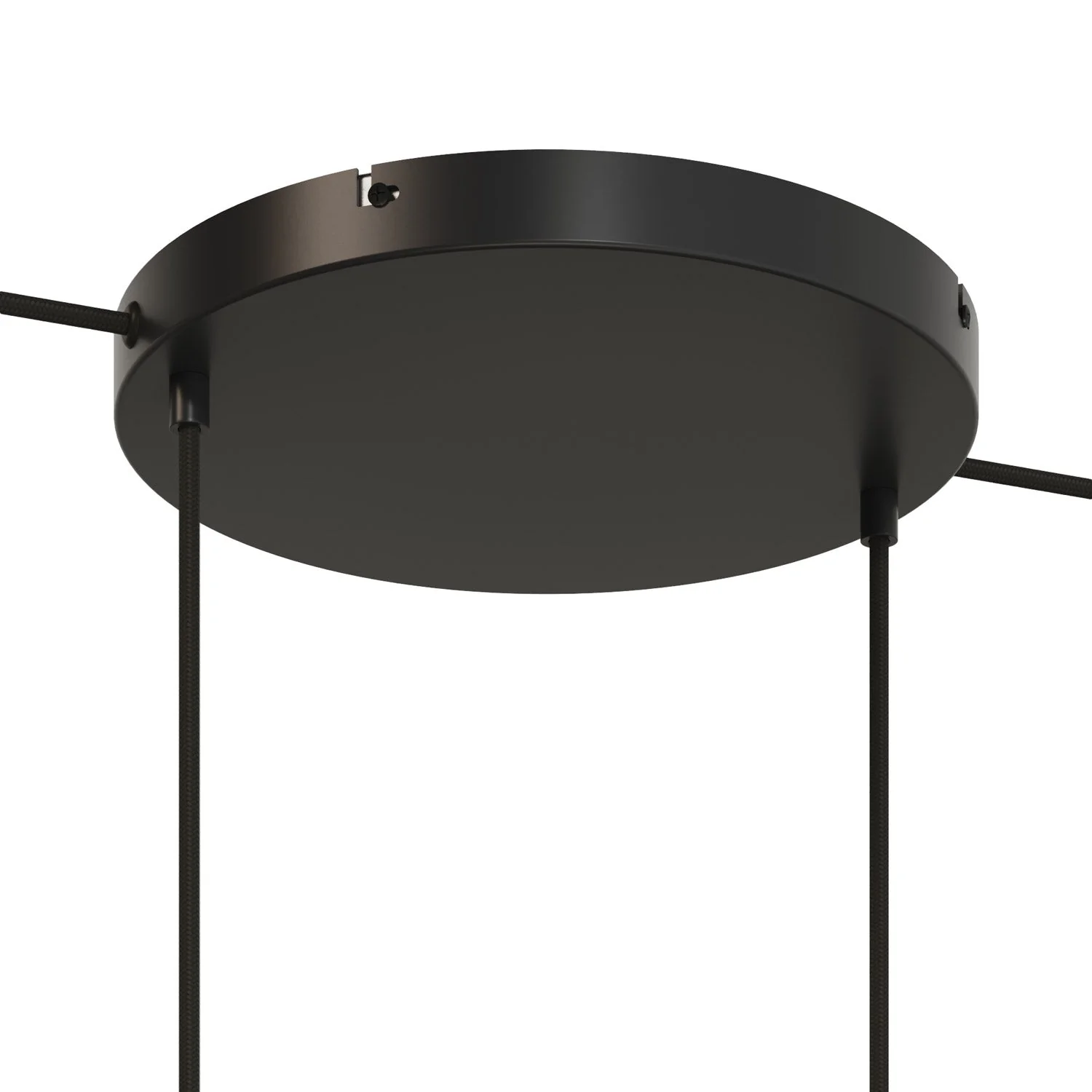 Runder Lampenbaldachin aus Aluminium Ø 30 cm mit Halterung und Schutzleiter-Textilkabel, mit 2 frontalen Bohrungen – Schwarz - Image 11