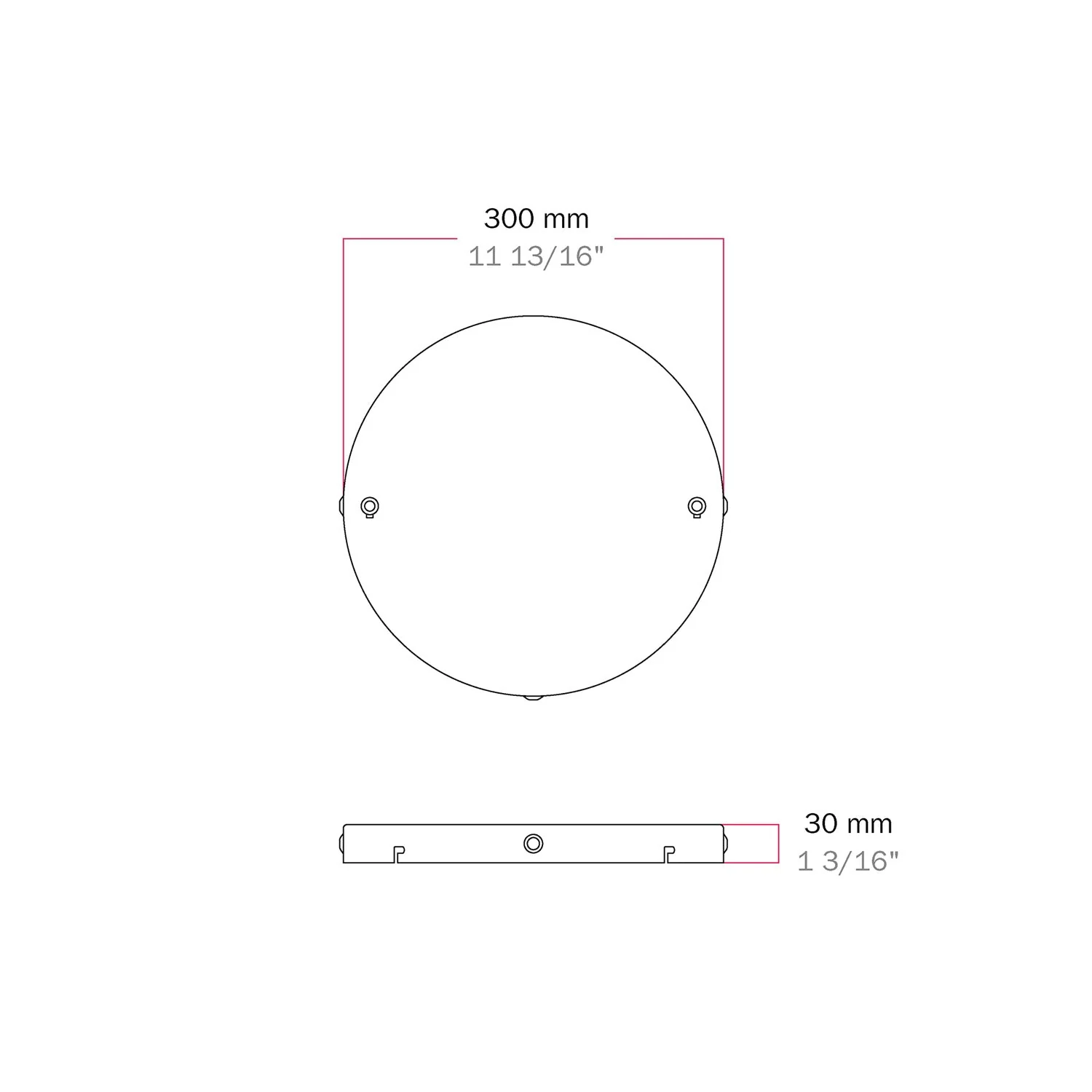 Runder Lampenbaldachin aus Aluminium Ø 30 cm mit Halterung und Schutzleiter-Textilkabel, mit 2 frontalen Bohrungen – Schwarz - Image 20