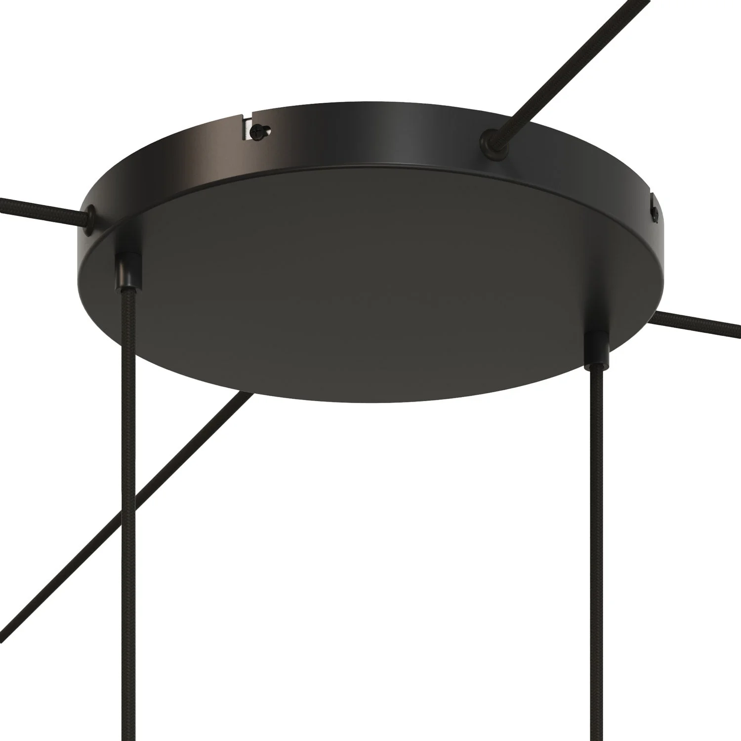 Runder Lampenbaldachin aus Aluminium Ø 30 cm mit Halterung und Schutzleiter-Textilkabel, mit 2 frontalen Bohrungen – Schwarz - Image 21