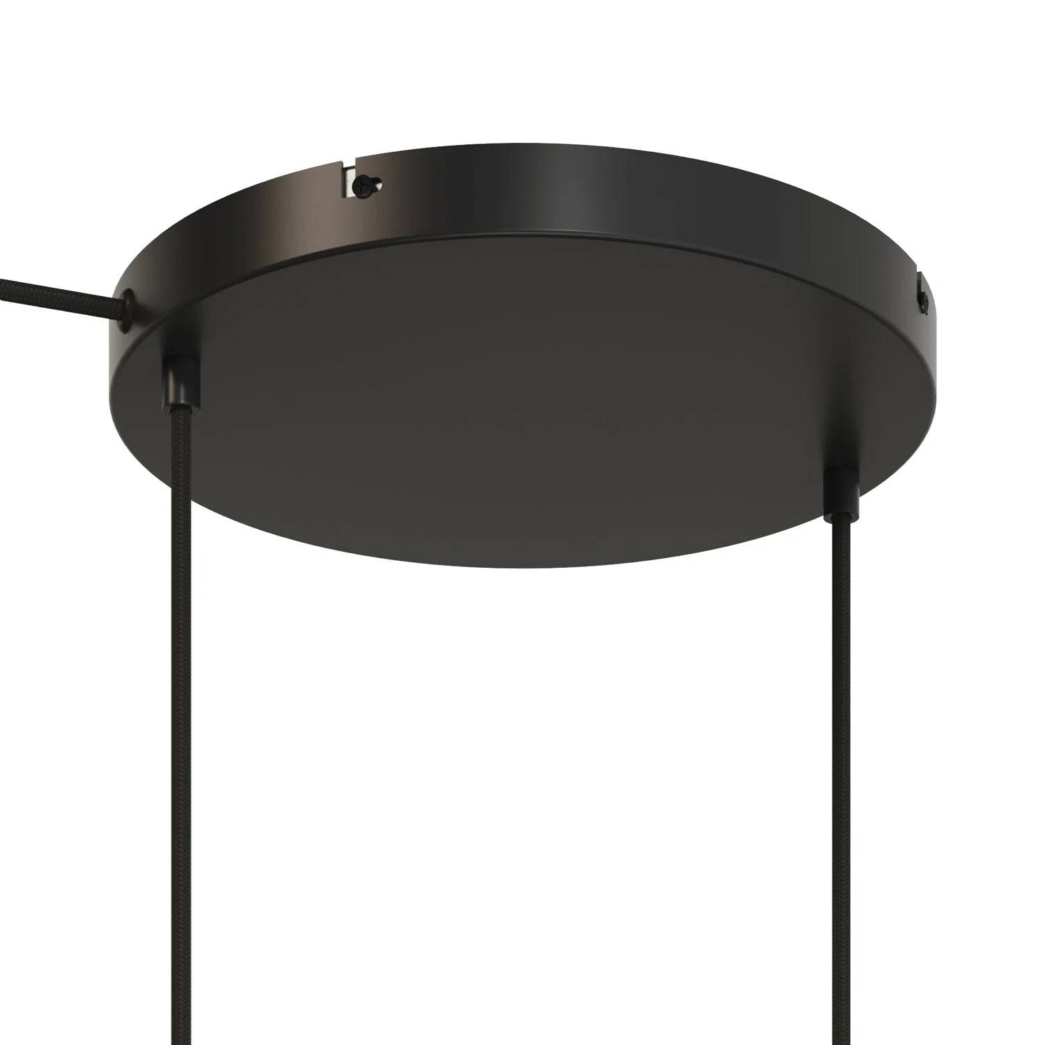 Runder Lampenbaldachin aus Aluminium Ø 30 cm mit Halterung und Schutzleiter-Textilkabel, mit 2 frontalen Bohrungen – Schwarz - Image 6