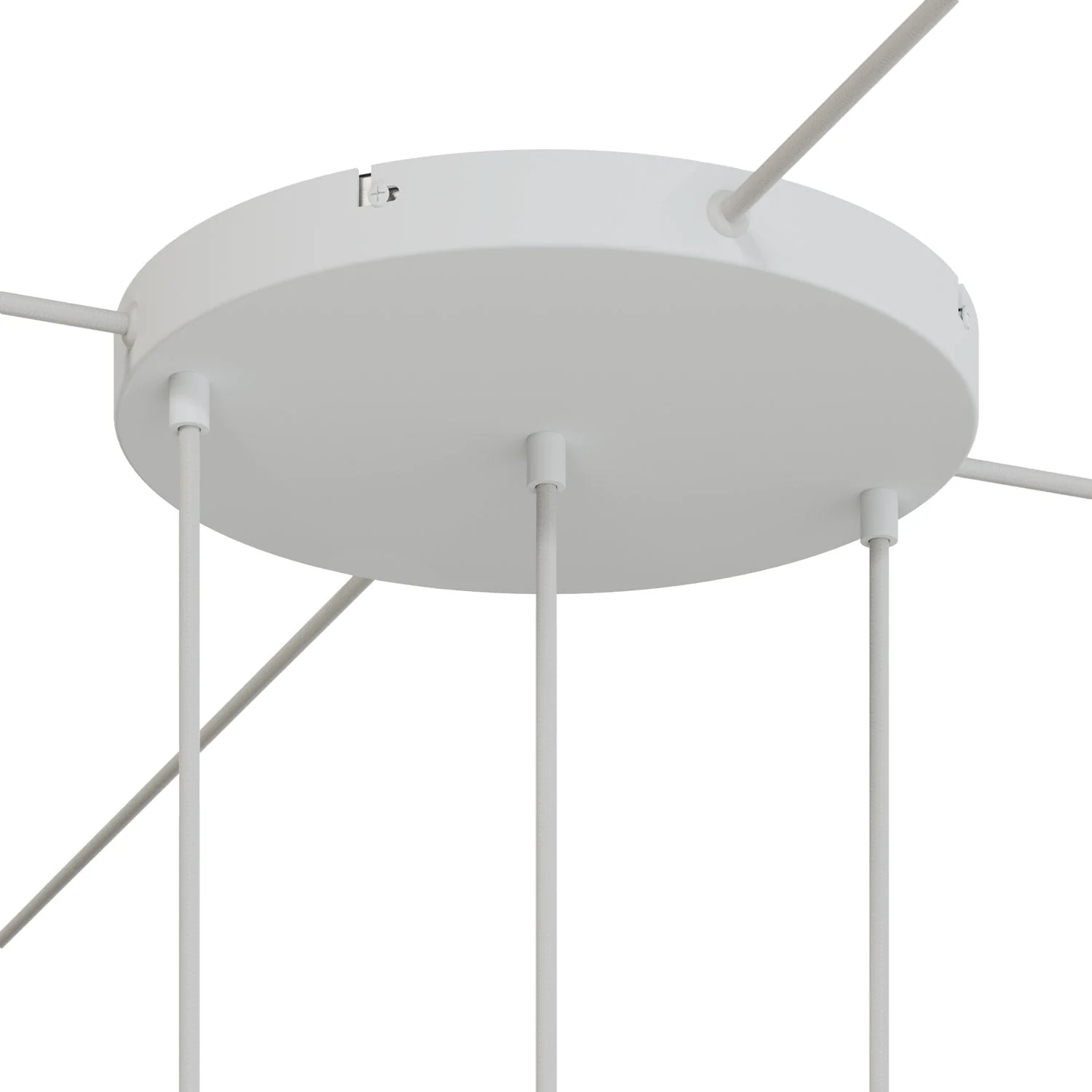 Runder Lampenbaldachin aus Aluminium Ø 30 cm mit Halterung und Schutzleiter-Textilkabel, mit 3 frontalen Bohrungen – Mattweiß - Image 21