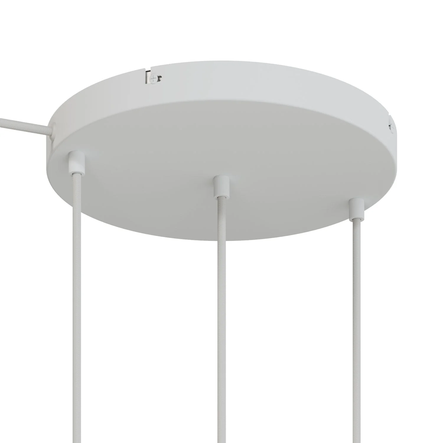Runder Lampenbaldachin aus Aluminium Ø 30 cm mit Halterung und Schutzleiter-Textilkabel, mit 3 frontalen Bohrungen – Mattweiß - Image 6