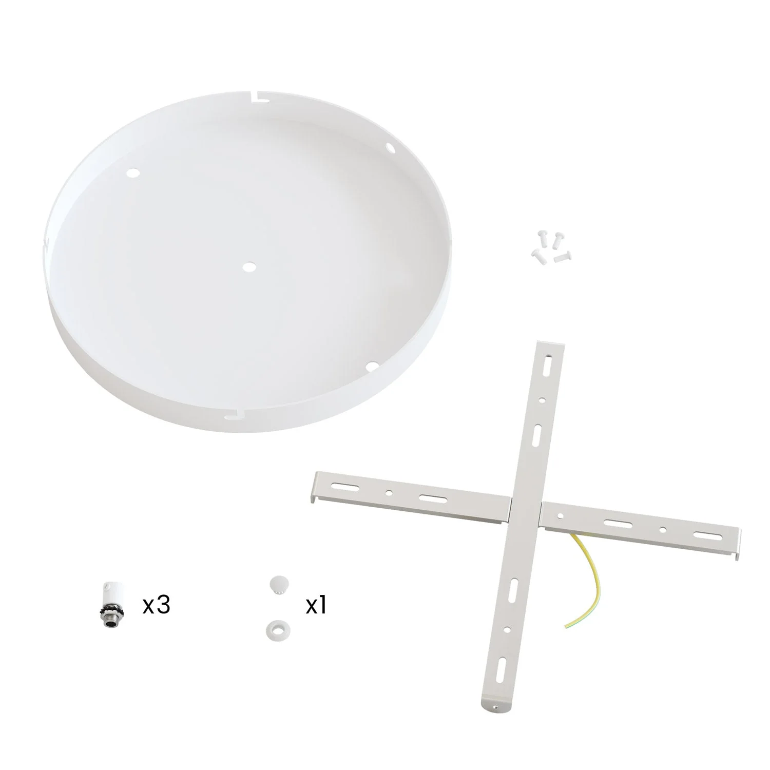 Runder Lampenbaldachin aus Aluminium Ø 30 cm mit Halterung und Schutzleiter-Textilkabel, mit 3 frontalen Bohrungen – Mattweiß - Image 9