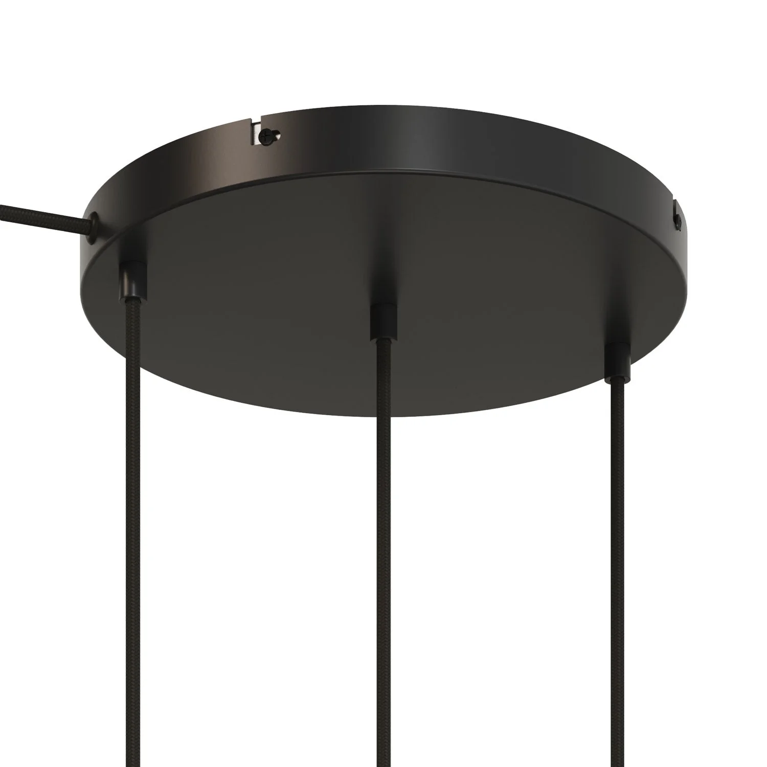Runder Lampenbaldachin aus Aluminium Ø 30 cm mit Halterung und Erdungs-Textilkabel, mit 3 Frontbohrungen – Schwarz - Image 6