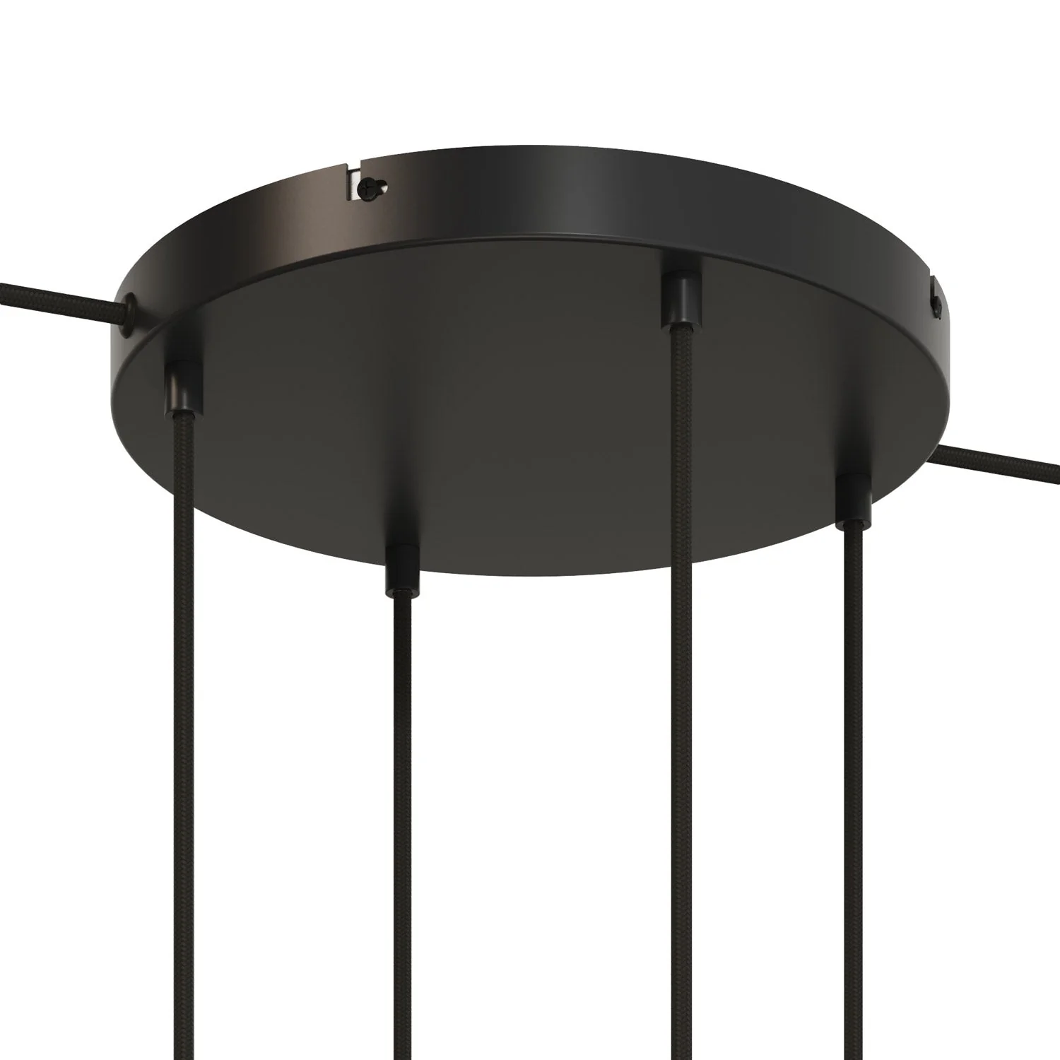 Runder Lampenbaldachin aus Aluminium Ø 30 cm mit Halterung und Erdungs-Textilkabel, mit 4 Frontbohrungen – Schwarz - Image 11