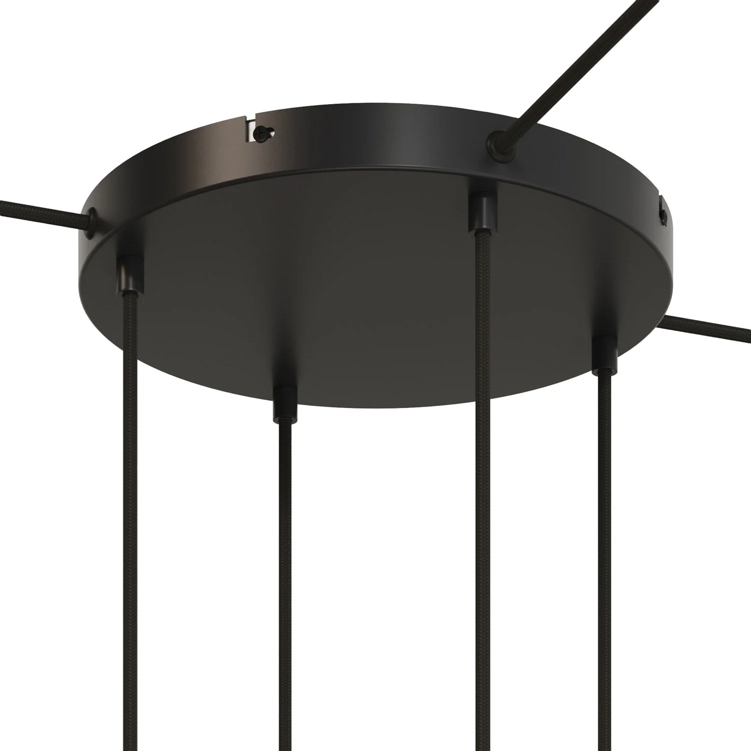 Runder Lampenbaldachin aus Aluminium Ø 30 cm mit Halterung und Erdungs-Textilkabel, mit 4 Frontbohrungen – Schwarz - Image 16