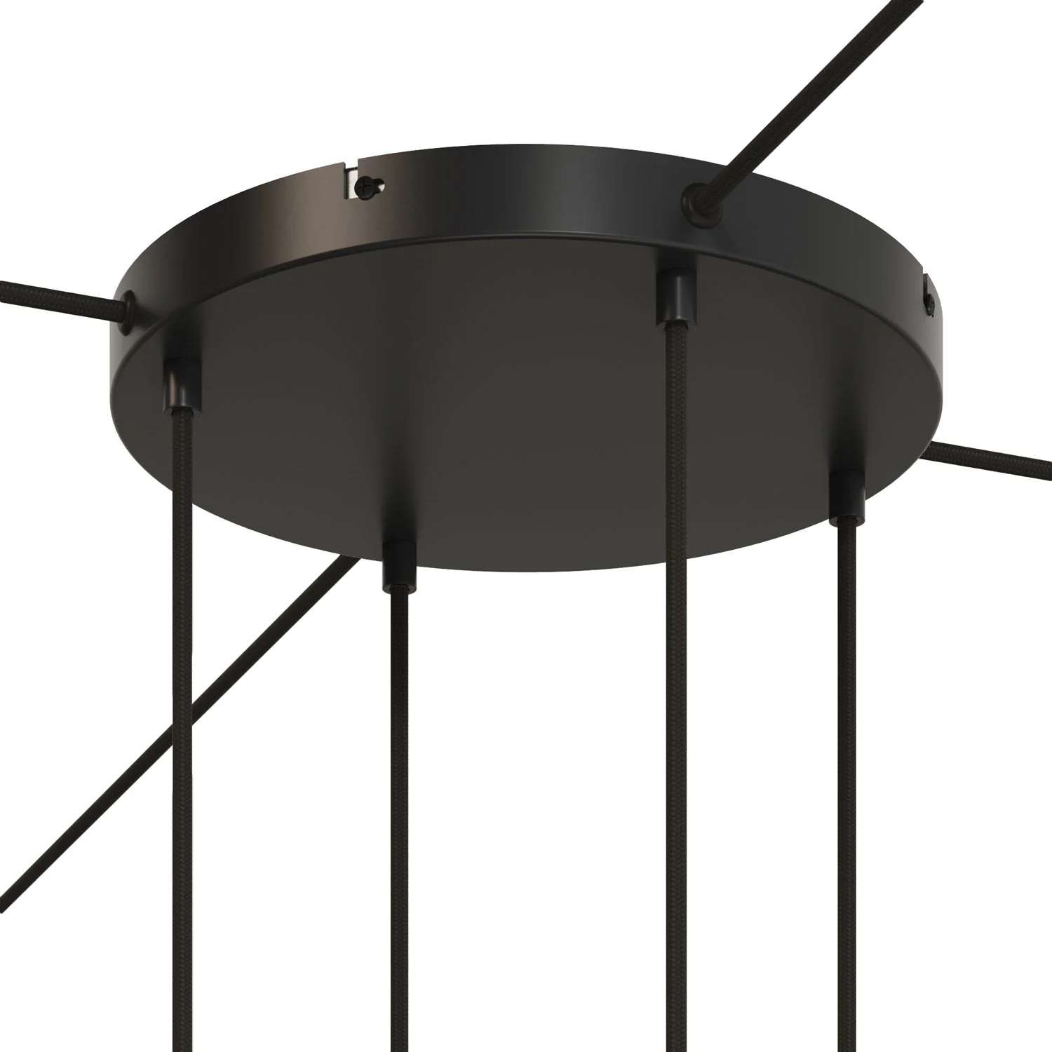 Runder Lampenbaldachin aus Aluminium Ø 30 cm mit Halterung und Erdungs-Textilkabel, mit 4 Frontbohrungen – Schwarz - Image 21
