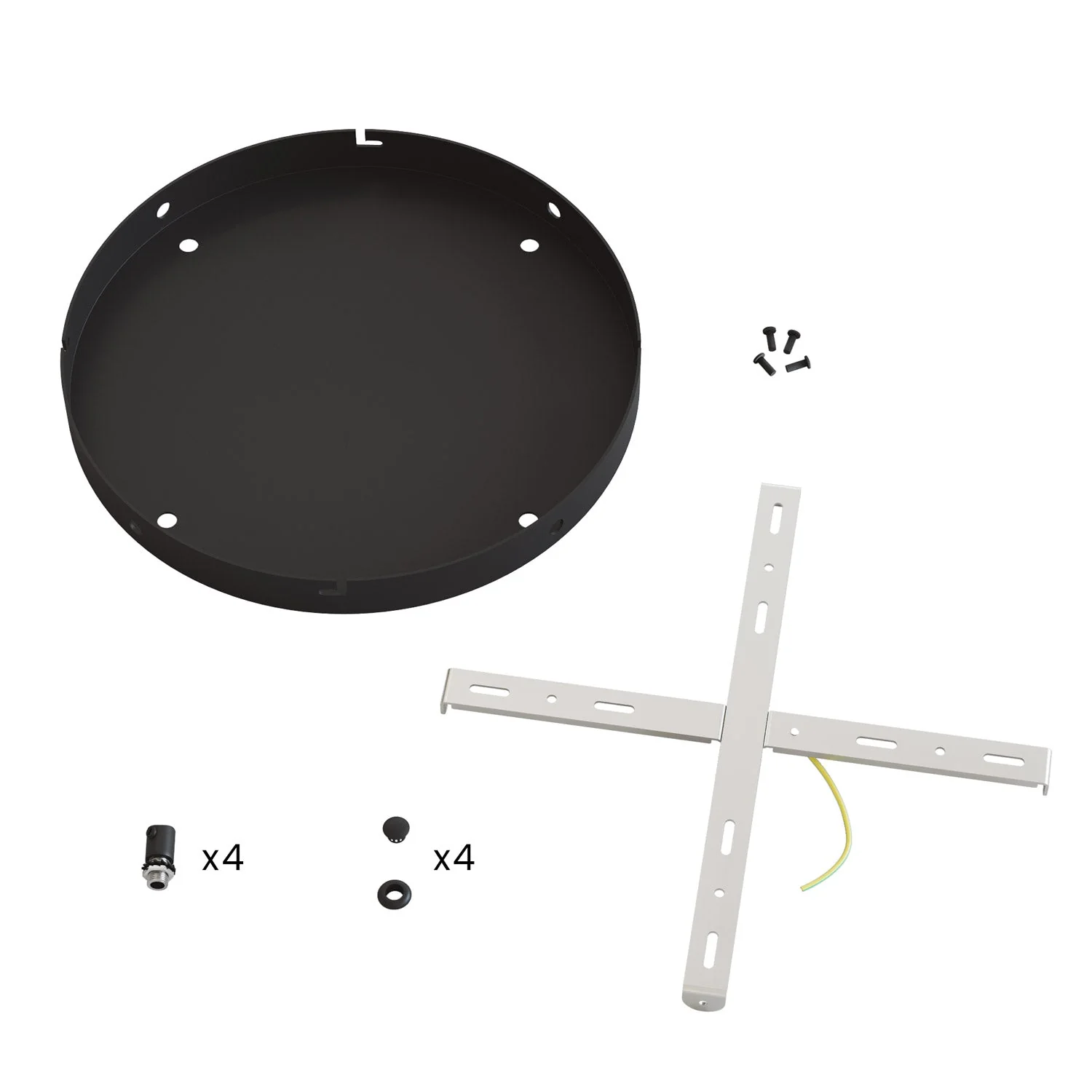 Runder Lampenbaldachin aus Aluminium Ø 30 cm mit Halterung und Erdungs-Textilkabel, mit 4 Frontbohrungen – Schwarz - Image 24