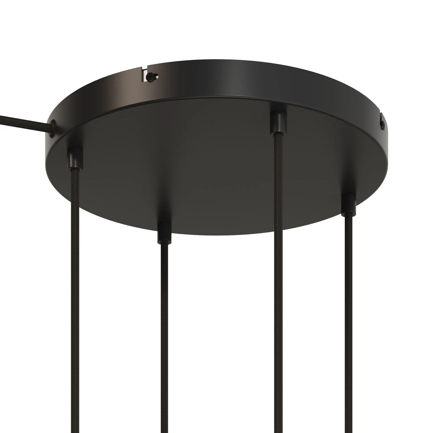 Runder Lampenbaldachin aus Aluminium Ø 30 cm mit Halterung und Erdungs-Textilkabel, mit 4 Frontbohrungen – Schwarz - Image 6