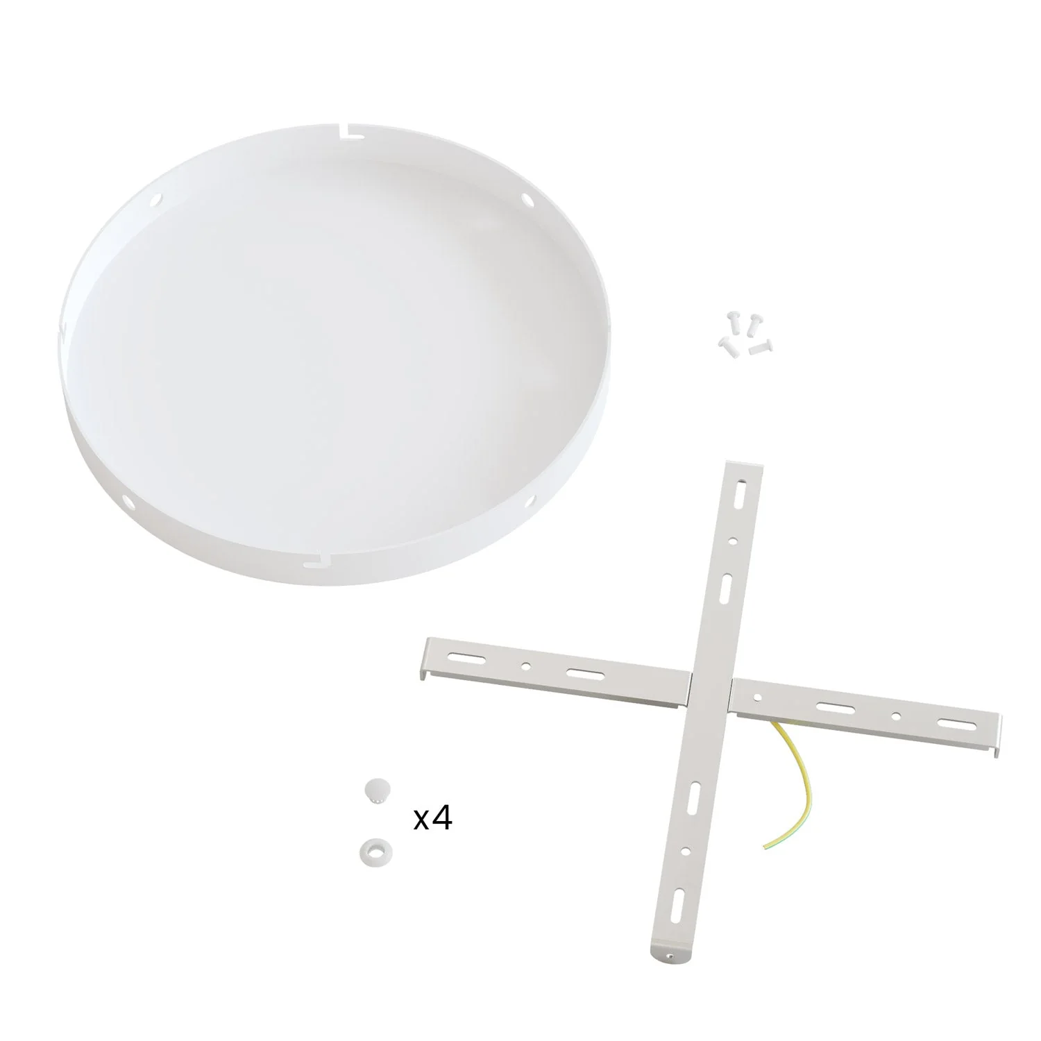 Runder Lampenbaldachin aus Aluminium Ø 30 cm mit Halterung und Erdungs-Textilkabel, mit 4 Seitenbohrungen – Mattweiß - Image 4