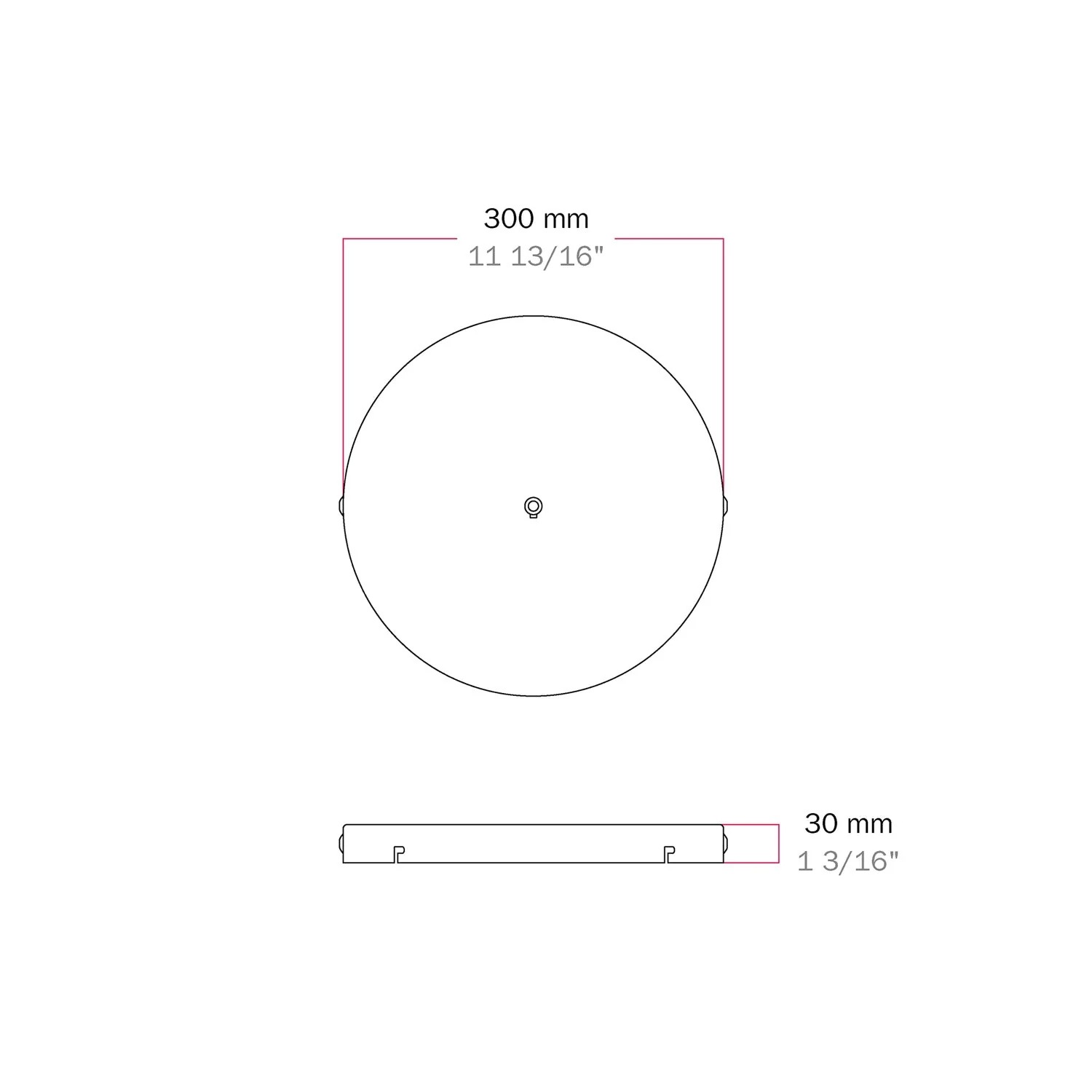 Runder Lampenbaldachin aus Aluminium Ø 30 cm mit Halterung und Erdungs-Textilkabel, mit 1 zentraler Bohrung – Mattweiß - Image 15