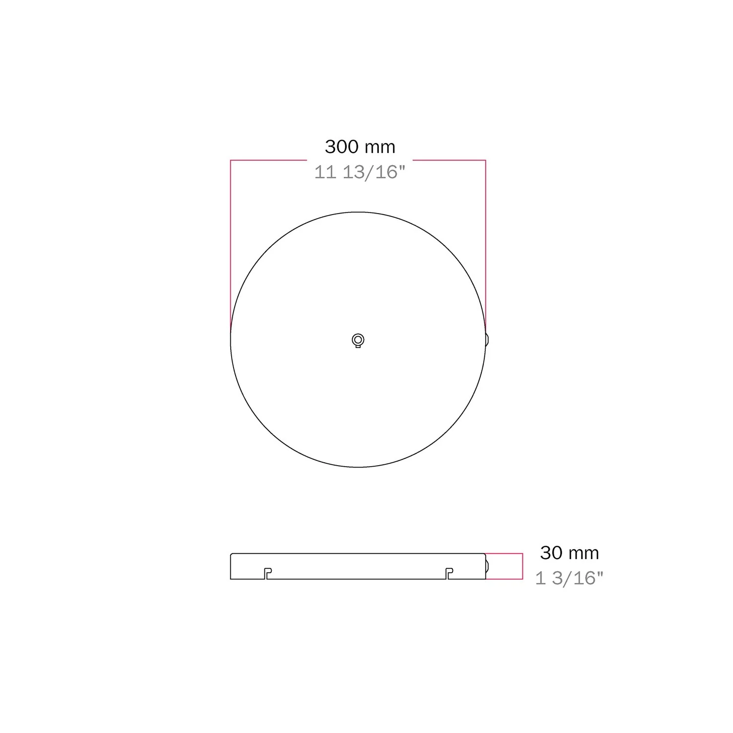 Runder Lampenbaldachin aus Aluminium Ø 30 cm mit Halterung und Schutzleiter-Textilkabel, mit 1 zentraler Bohrung – Schwarz - Image 10