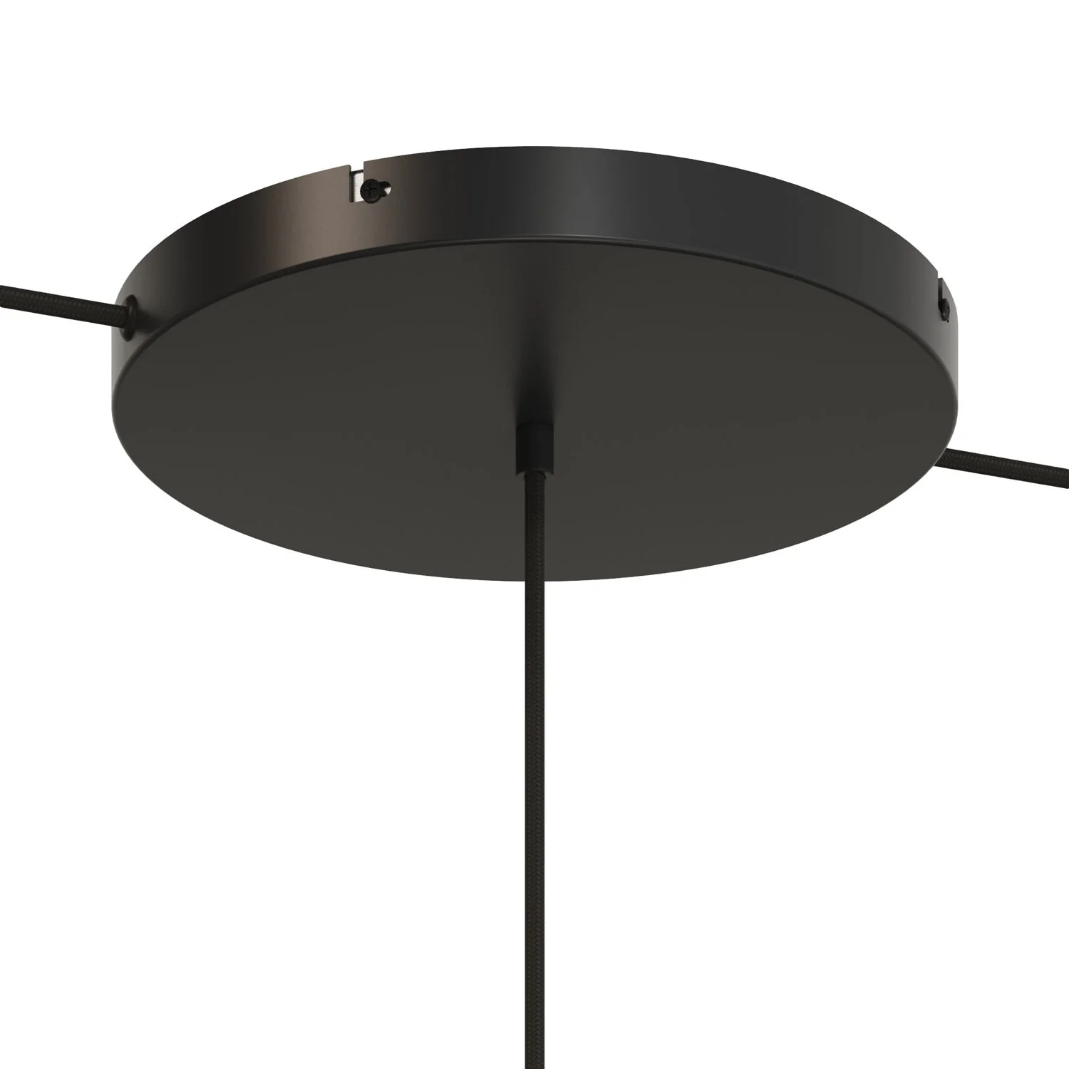 Runder Lampenbaldachin aus Aluminium Ø 30 cm mit Halterung und Schutzleiter-Textilkabel, mit 1 zentraler Bohrung – Schwarz - Image 11