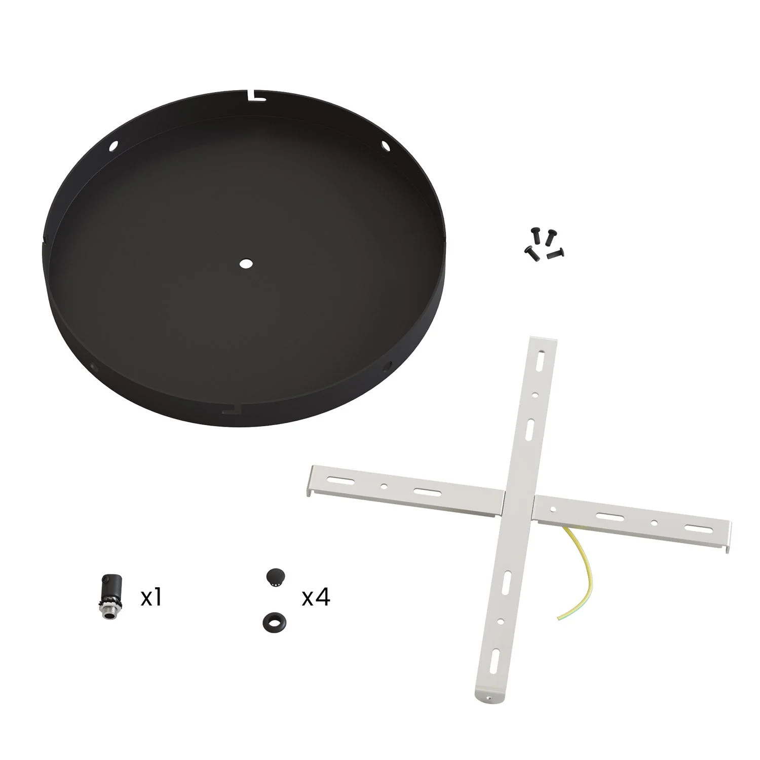 Runder Lampenbaldachin aus Aluminium Ø 30 cm mit Halterung und Schutzleiter-Textilkabel, mit 1 zentraler Bohrung – Schwarz - Image 24