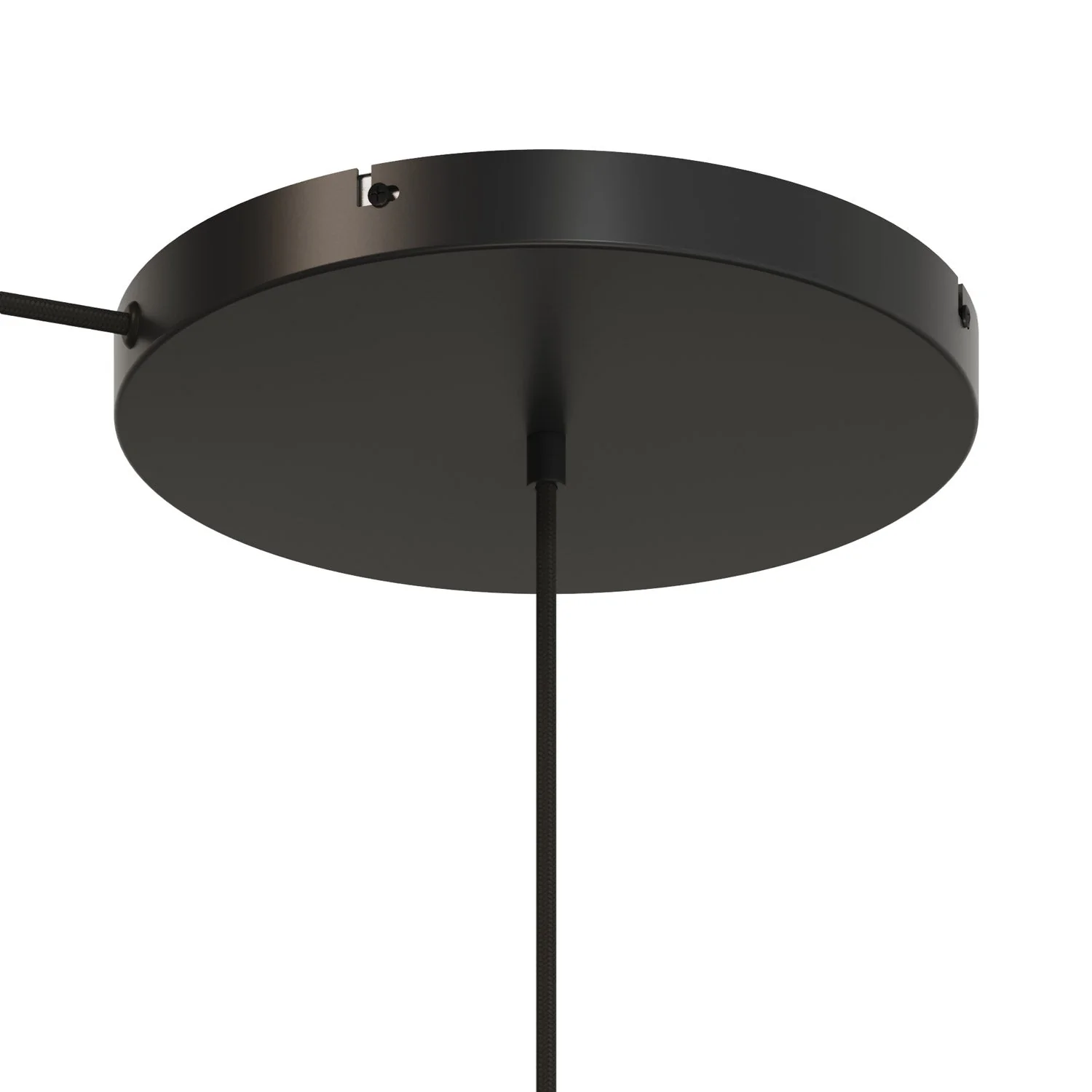 Runder Lampenbaldachin aus Aluminium Ø 30 cm mit Halterung und Schutzleiter-Textilkabel, mit 1 zentraler Bohrung – Schwarz - Image 6
