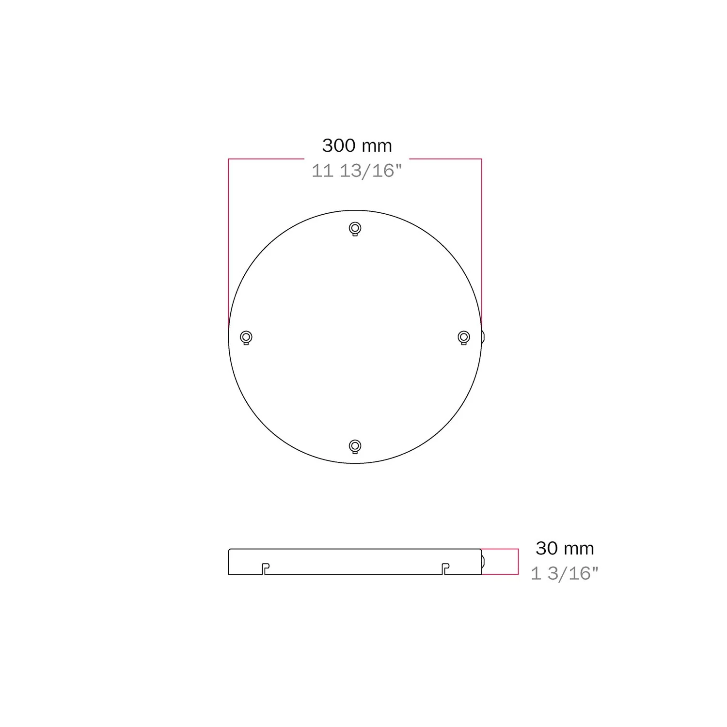 Runder Lampenbaldachin aus Aluminium Ø 30 cm mit Halterung und Erdungs-Textilkabel, mit 4 Frontbohrungen – Mattweiß - Image 10