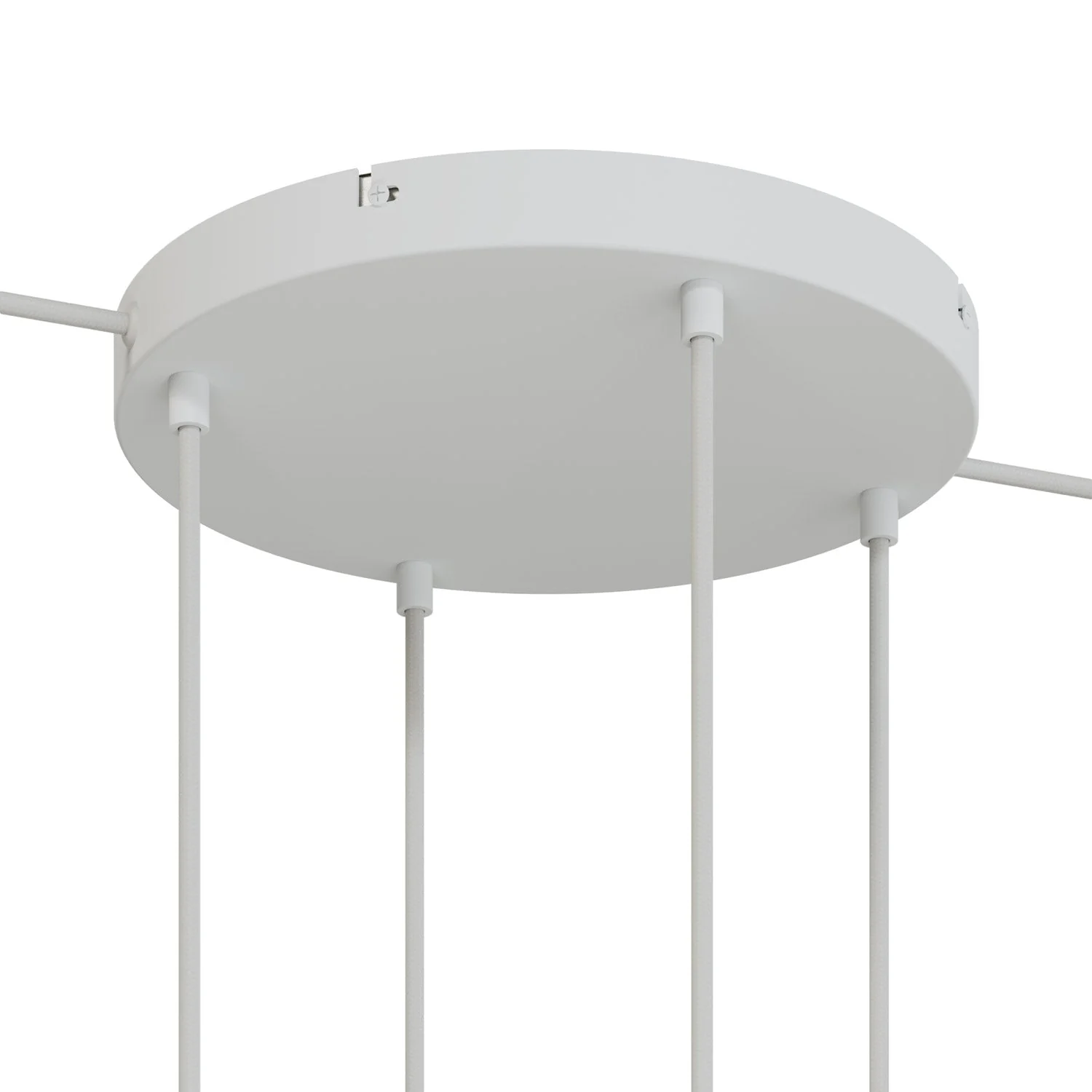 Runder Lampenbaldachin aus Aluminium Ø 30 cm mit Halterung und Erdungs-Textilkabel, mit 4 Frontbohrungen – Mattweiß - Image 11