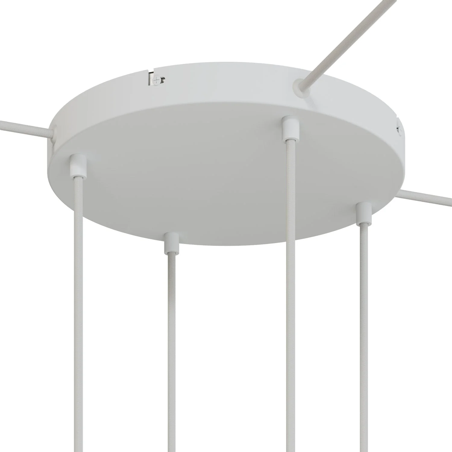 Runder Lampenbaldachin aus Aluminium Ø 30 cm mit Halterung und Erdungs-Textilkabel, mit 4 Frontbohrungen – Mattweiß - Image 16