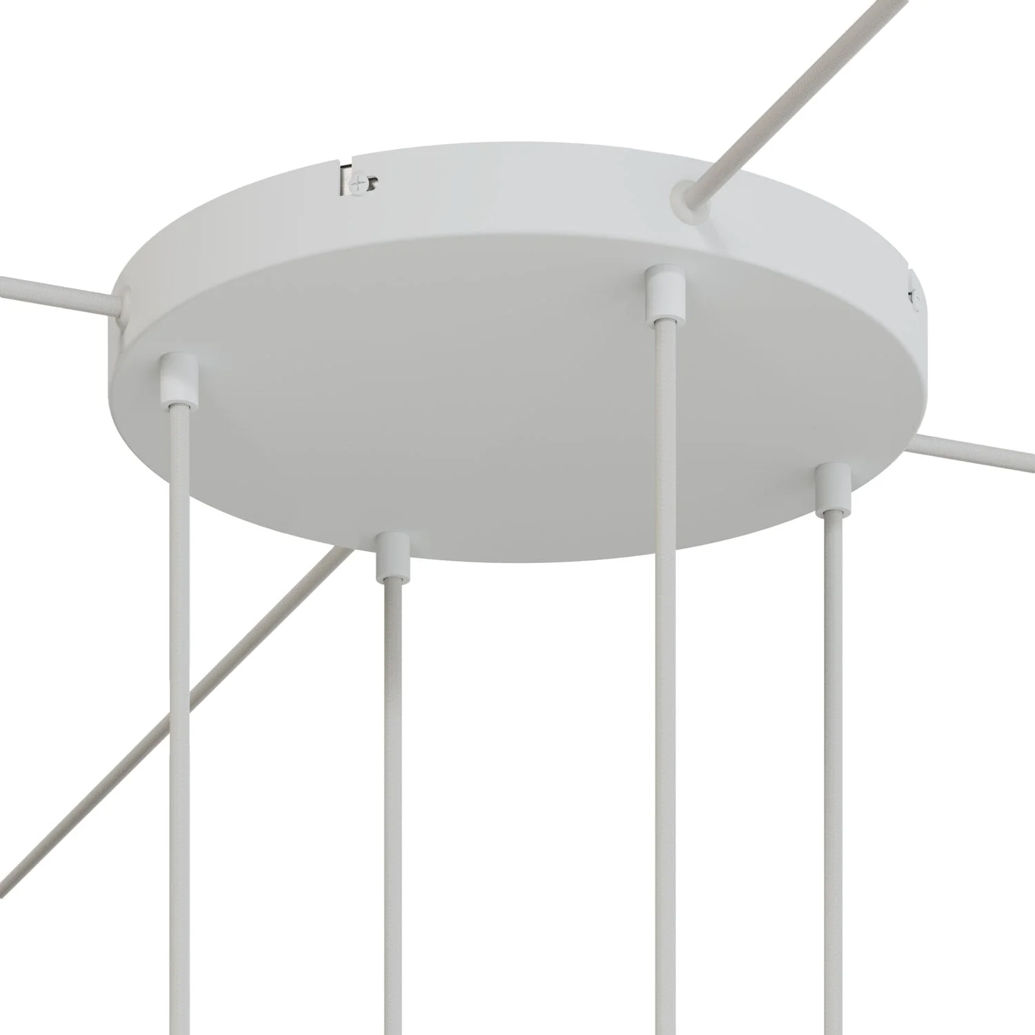 Runder Lampenbaldachin aus Aluminium Ø 30 cm mit Halterung und Erdungs-Textilkabel, mit 4 Frontbohrungen – Mattweiß - Image 21