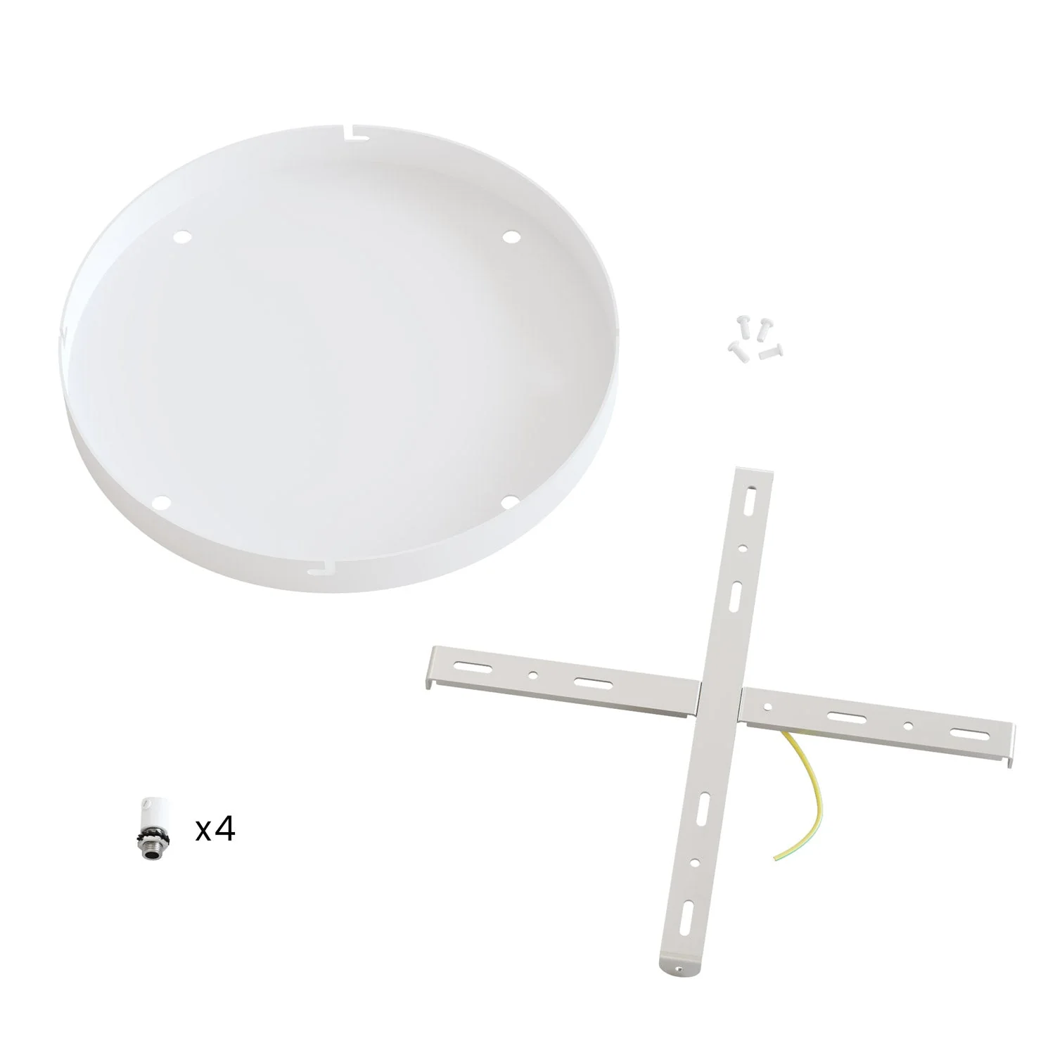 Runder Lampenbaldachin aus Aluminium Ø 30 cm mit Halterung und Erdungs-Textilkabel, mit 4 Frontbohrungen – Mattweiß - Image 4