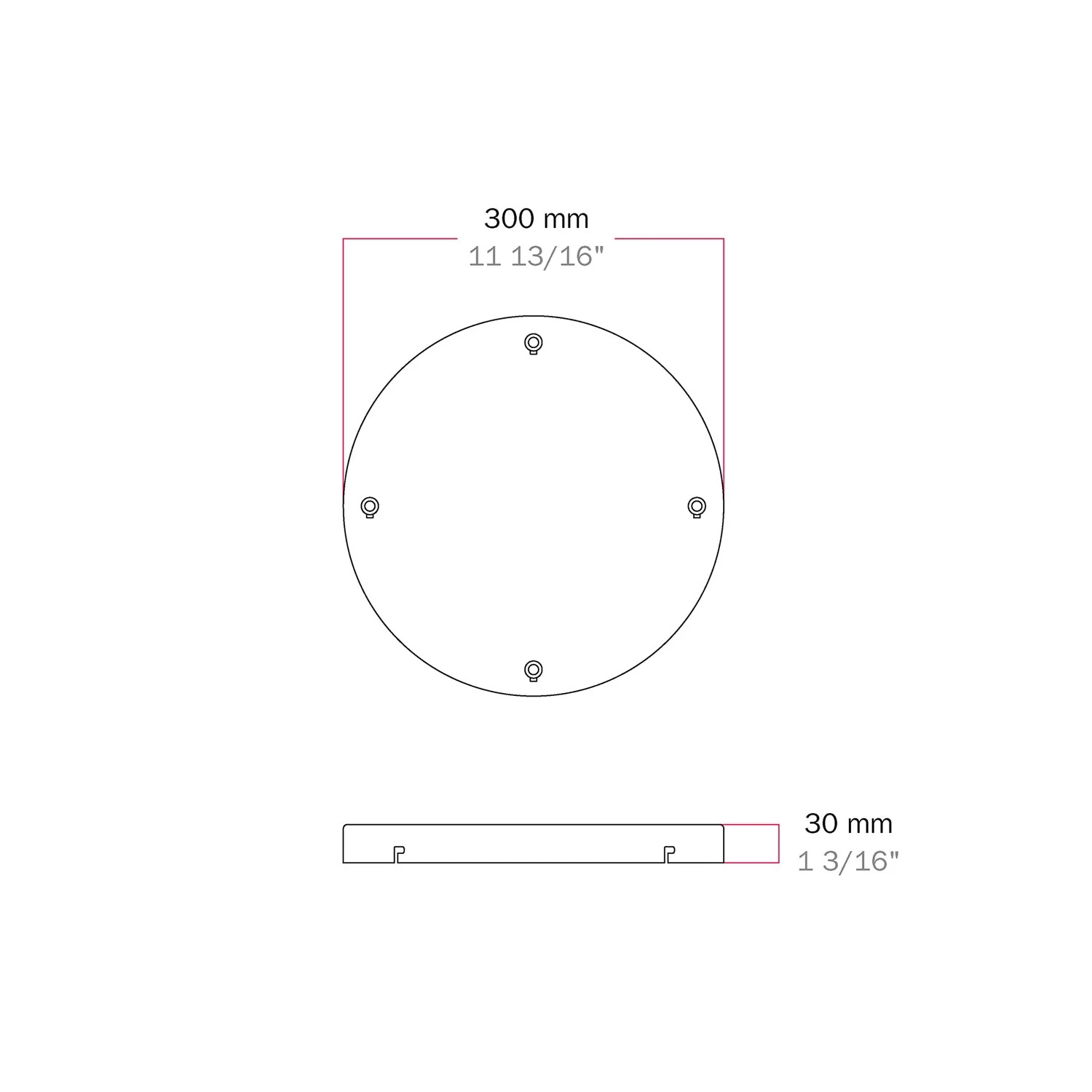 Runder Lampenbaldachin aus Aluminium Ø 30 cm mit Halterung und Erdungs-Textilkabel, mit 4 Frontbohrungen – Mattweiß - Image 5