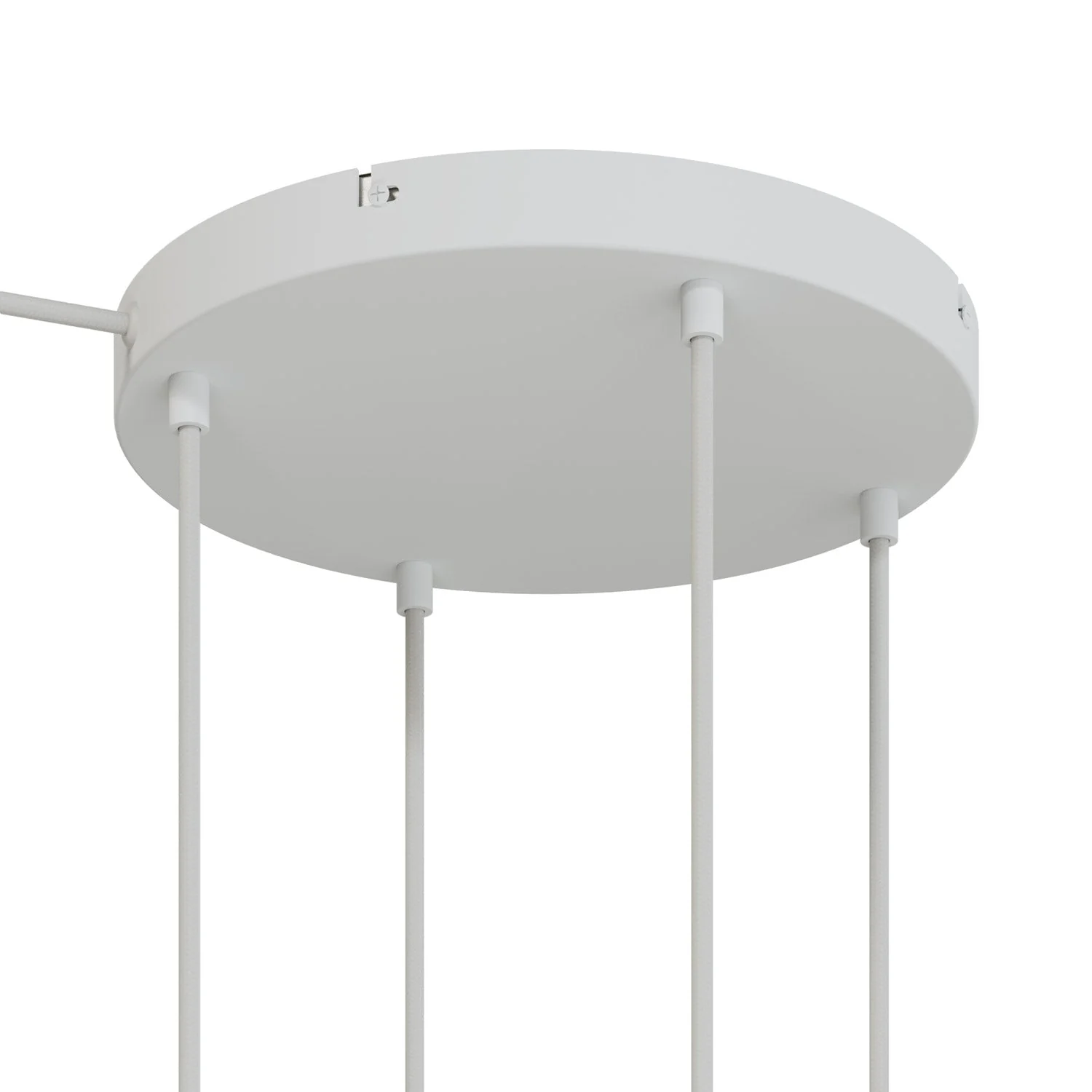 Runder Lampenbaldachin aus Aluminium Ø 30 cm mit Halterung und Erdungs-Textilkabel, mit 4 Frontbohrungen – Mattweiß - Image 6