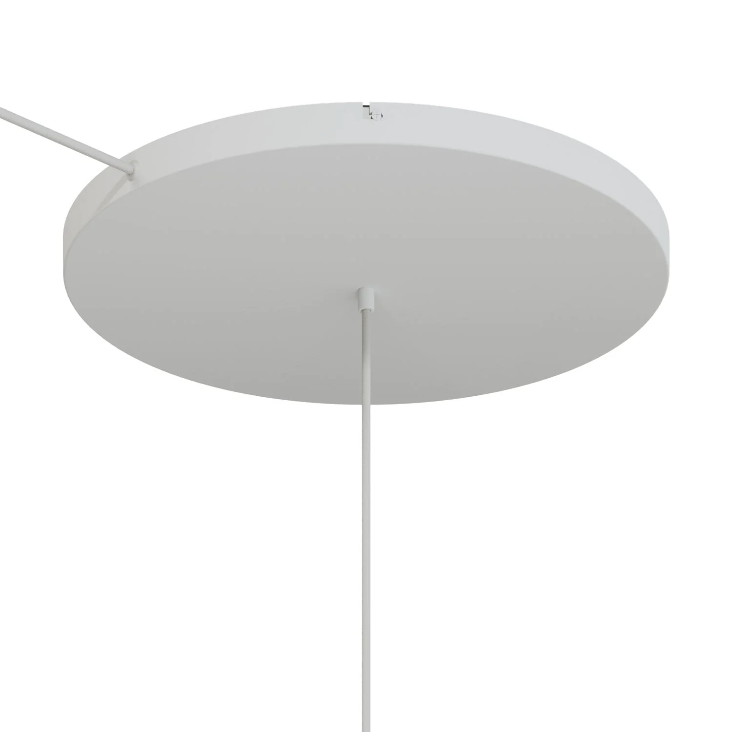 Runder Lampenbaldachin aus Aluminium Ø 50 cm mit Halterung und Schutzleiter-Textilkabel, mit 1 frontaler Bohrung – Mattweiß - Image 6