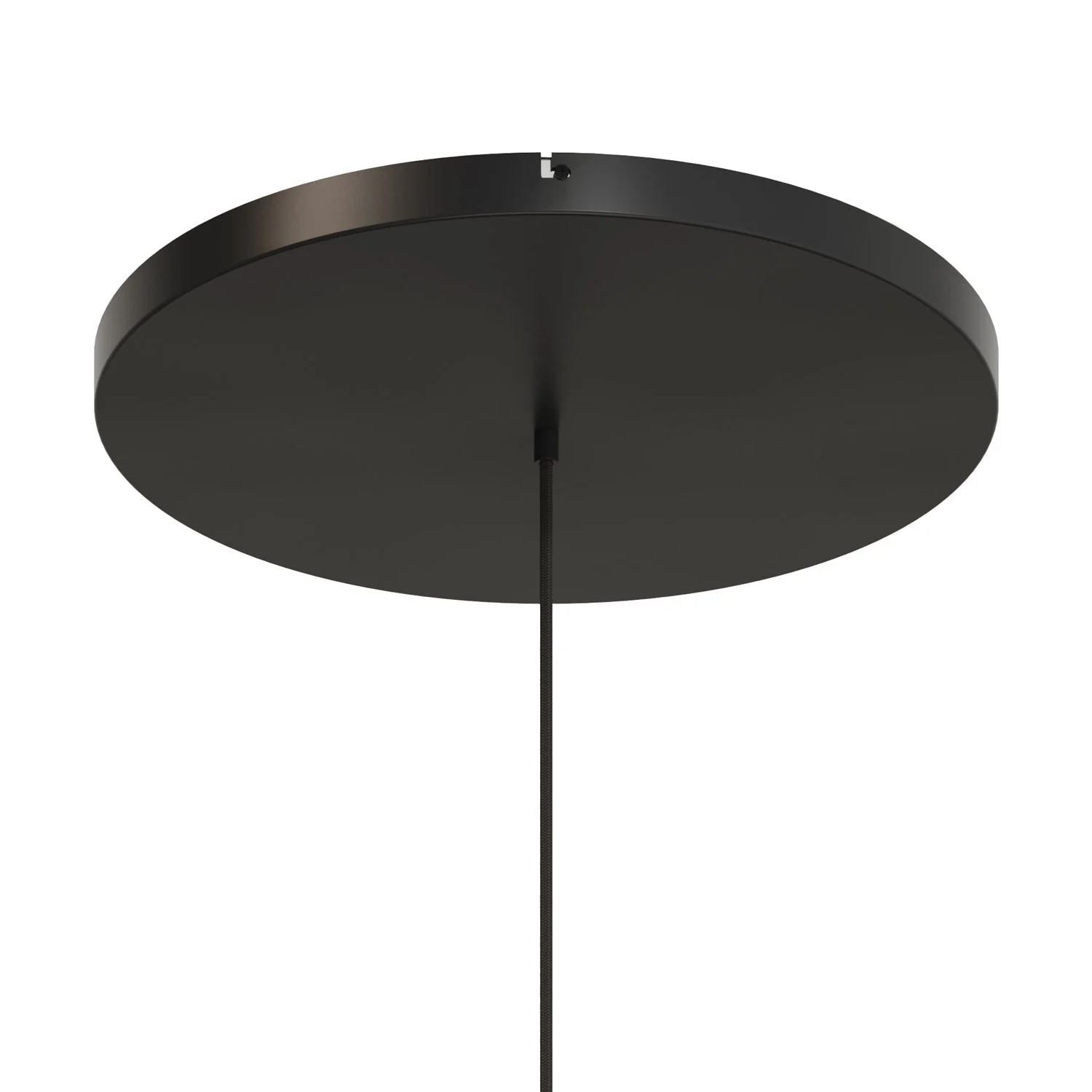 Runder Lampenbaldachin aus Aluminium Ø 50 cm mit Halterung und Erdungs-Textilkabel, mit 1 Frontbohrung – Schwarz