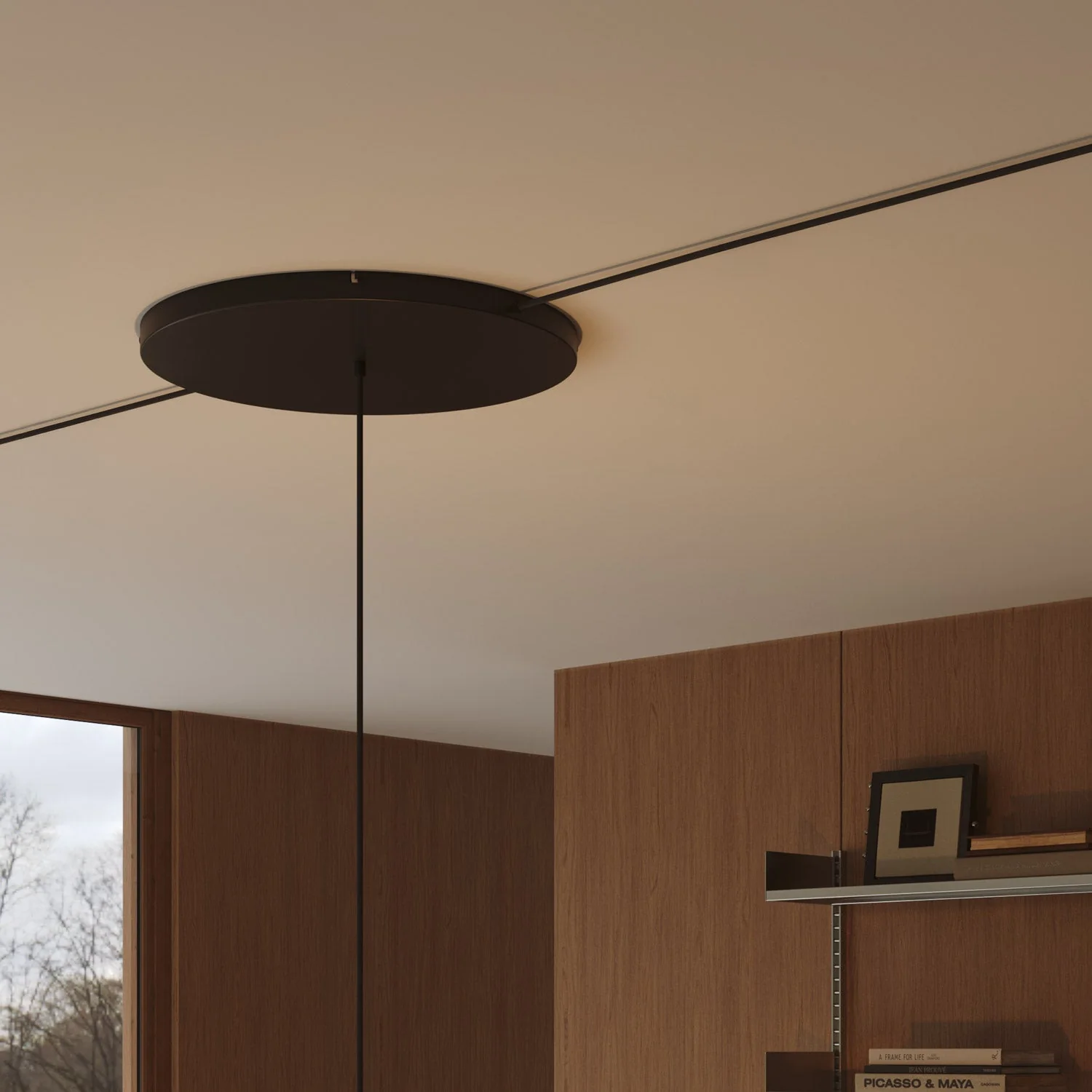 Runder Lampenbaldachin aus Aluminium Ø 50 cm mit Halterung und Erdungs-Textilkabel, mit 1 Frontbohrung – Schwarz - Image 13