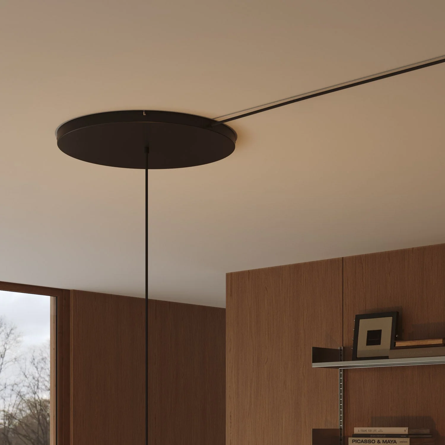 Runder Lampenbaldachin aus Aluminium Ø 50 cm mit Halterung und Erdungs-Textilkabel, mit 1 Frontbohrung – Schwarz - Image 8