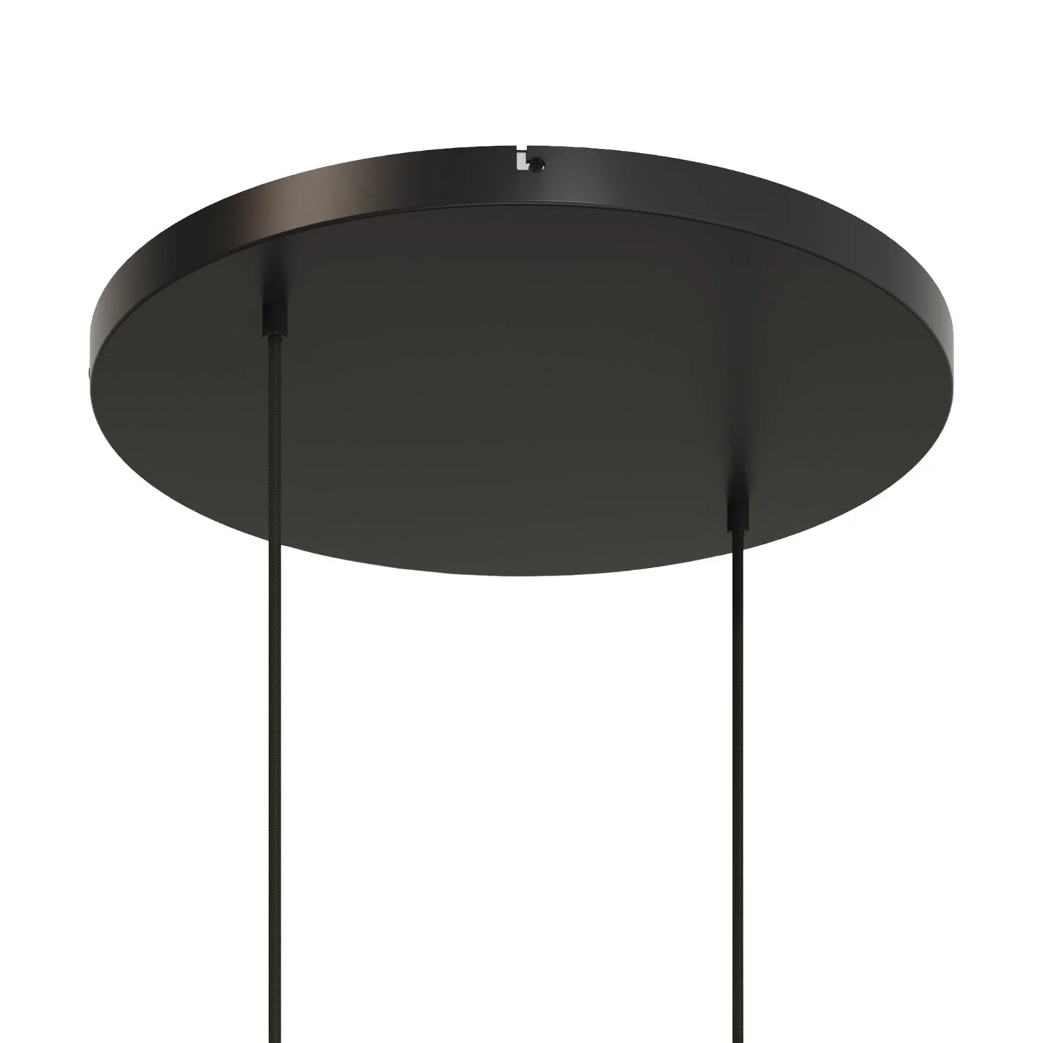 Runder Lampenbaldachin aus Aluminium Ø 50 cm mit Halterung und Erdungs-Textilkabel, mit 2 Frontbohrungen – Schwarz