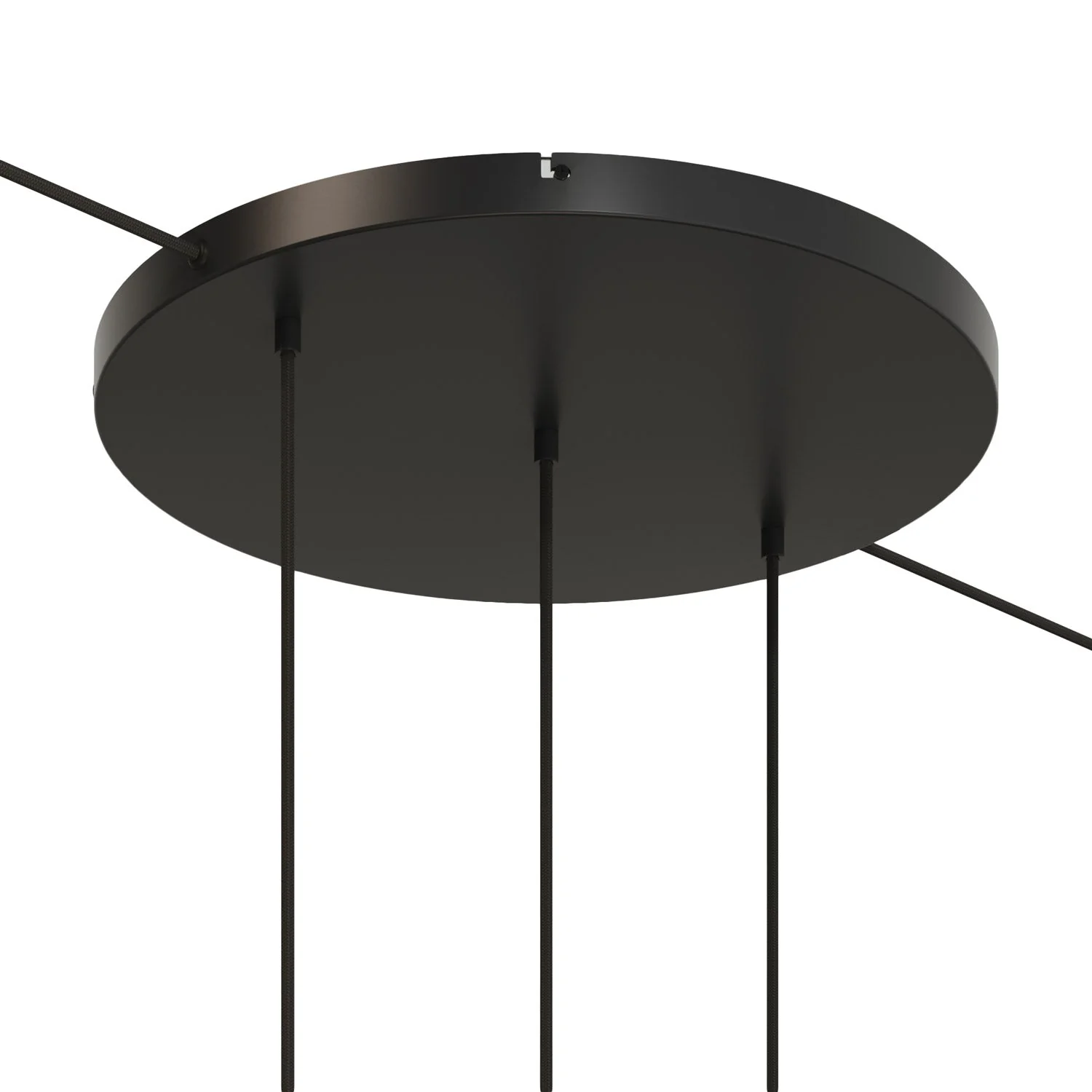 Runder Lampenbaldachin aus Aluminium Ø 50 cm mit Halterung und Erdungs-Textilkabel, mit 3 Frontbohrungen in Linie – Schwarz - Image 11