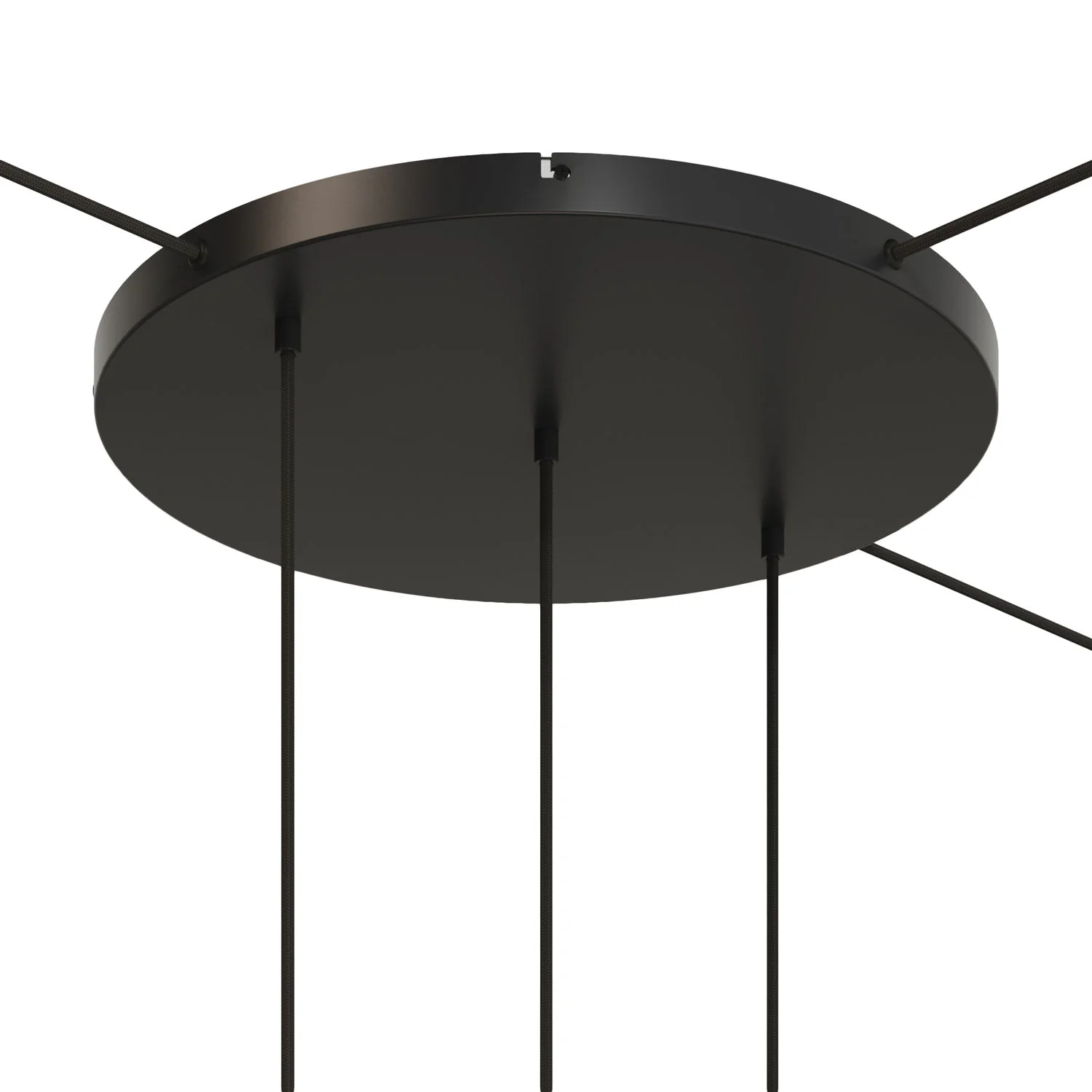 Runder Lampenbaldachin aus Aluminium Ø 50 cm mit Halterung und Erdungs-Textilkabel, mit 3 Frontbohrungen in Linie – Schwarz - Image 16