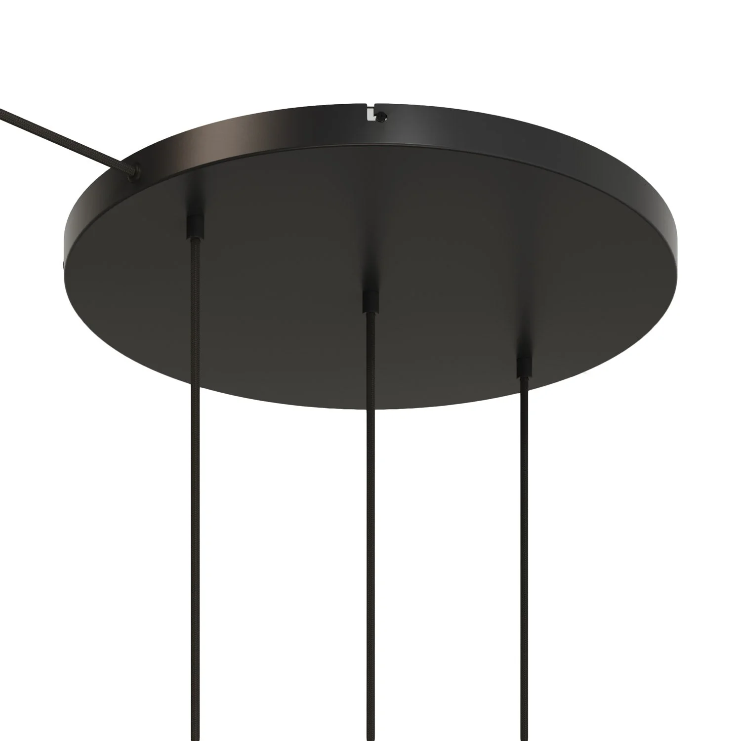 Runder Lampenbaldachin aus Aluminium Ø 50 cm mit Halterung und Erdungs-Textilkabel, mit 3 Frontbohrungen in Linie – Schwarz - Image 6