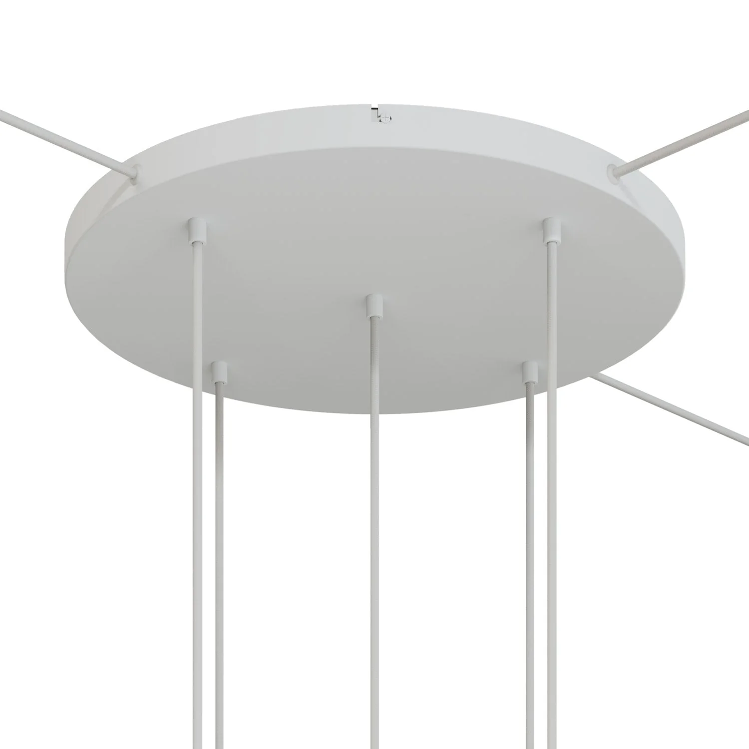 Runder Lampenbaldachin aus Aluminium Ø 50 cm mit Halterung und Schutzleiter-Textilkabel, mit 5 frontalen Bohrungen – Mattweiß - Image 16