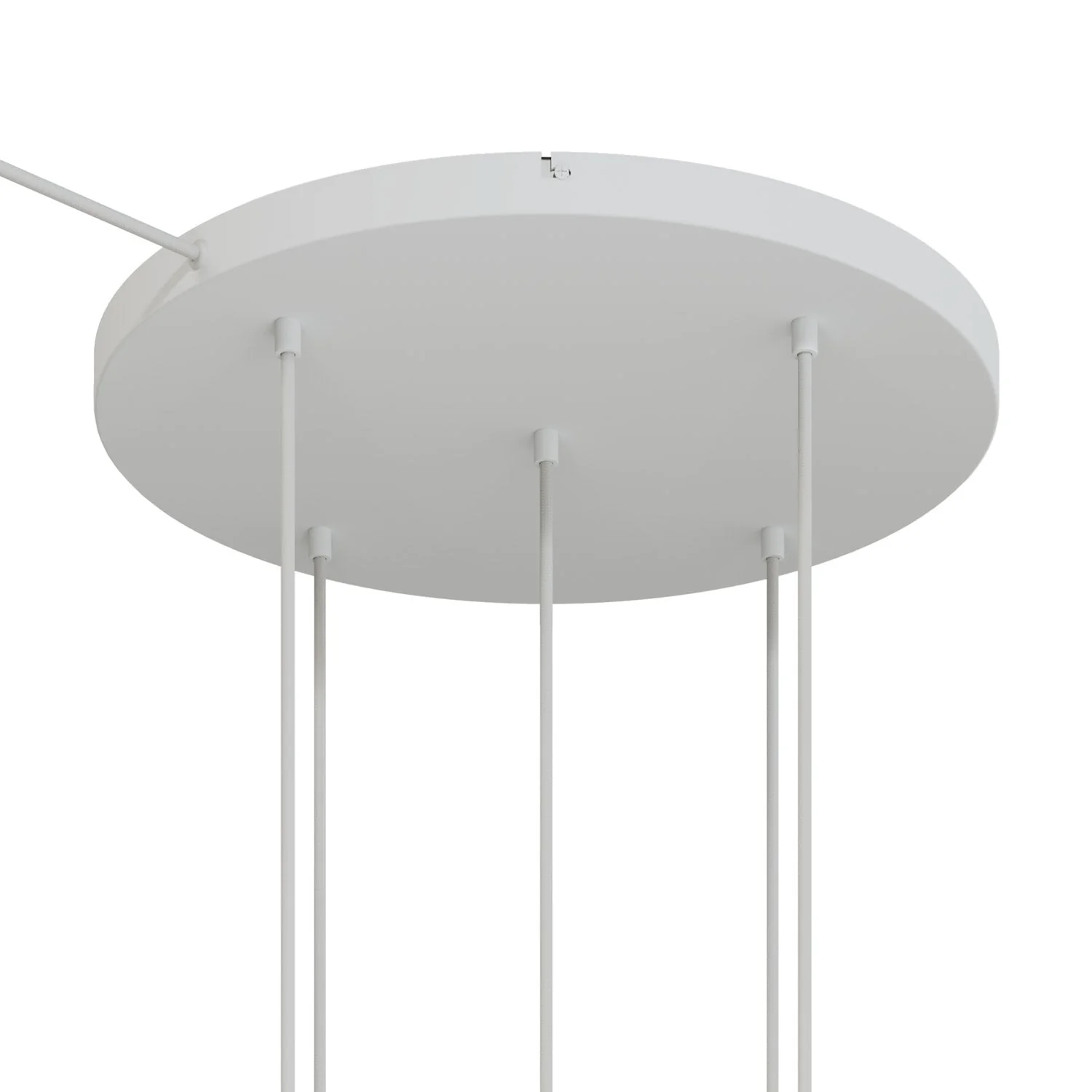 Runder Lampenbaldachin aus Aluminium Ø 50 cm mit Halterung und Schutzleiter-Textilkabel, mit 5 frontalen Bohrungen – Mattweiß - Image 6